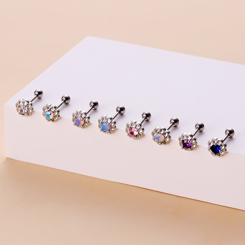 20G Cartilage Tiny Stud Earrings - Sunflower Opal Stud Earrings for Women | Dainty Gold Earrings for Daily Wear, Gift for Her, Perfect for Work & Special Occasions