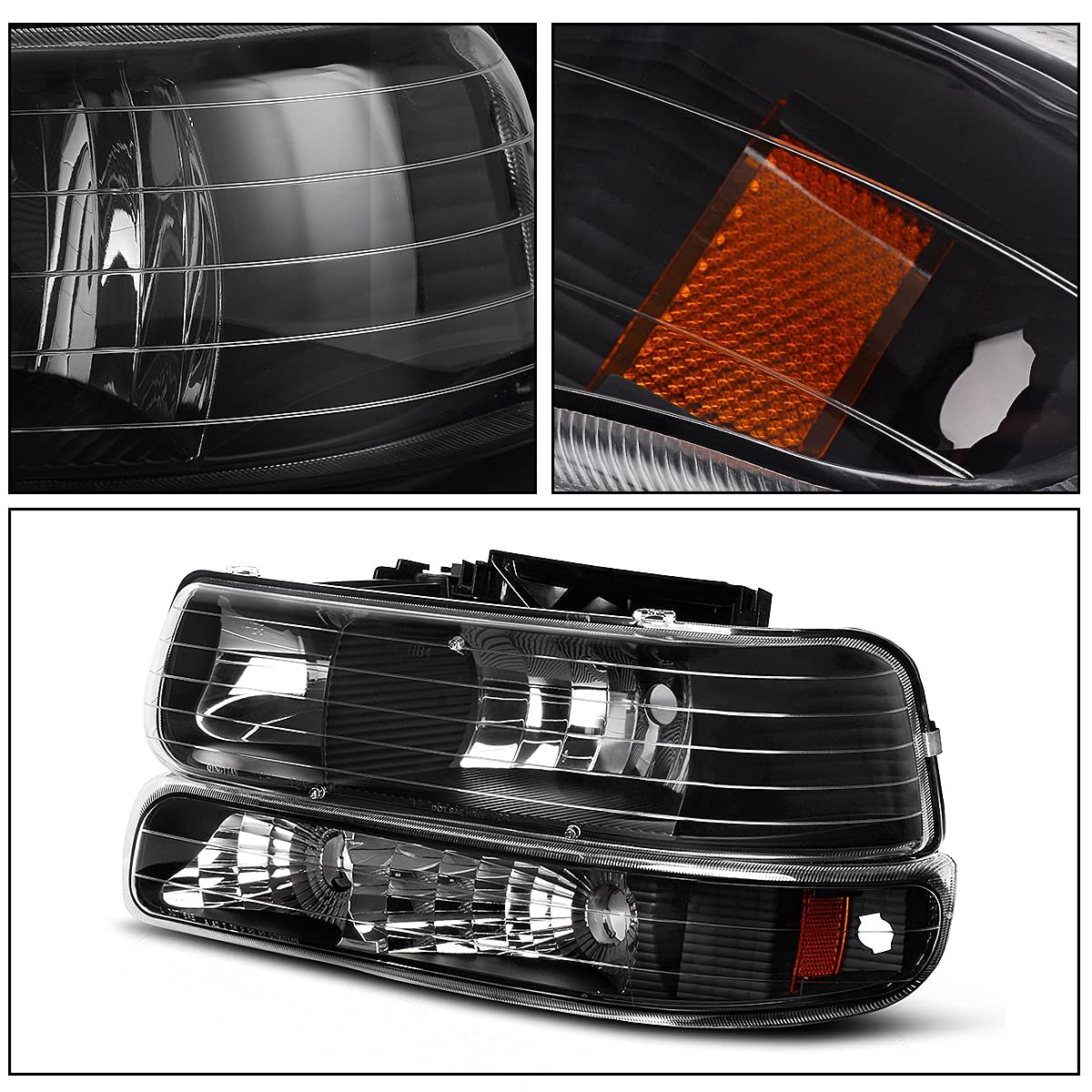 DWVO Replacement Headlight Assembly & Tail Lights Compatible with 1999-2002 Chevrolet Silverado 1500/2500, 2001-2002 Silverado 1500 HD/2500 HD/3500 - Black Housing - Perfect for Night Driving & Off-Road Adventures