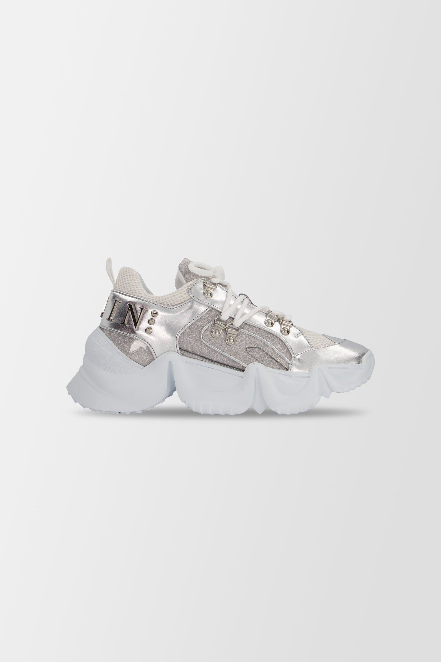 Philipp Plein Silver Crystal Embellished Sneakers - Stylish Women's Fashion Shoes for Parties, Nightlife & Casual Wear