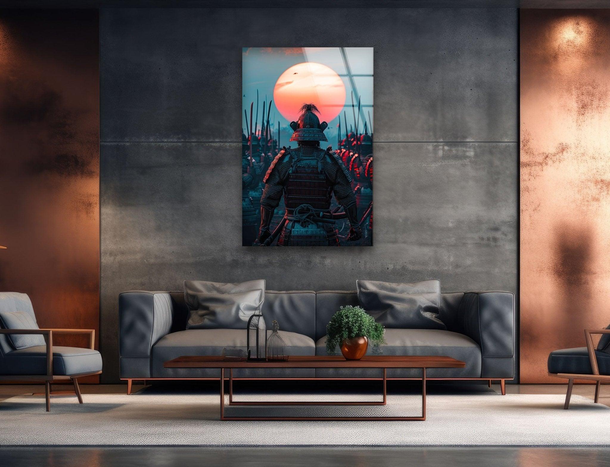 Samurai Warrior Glass Wall Art - Handmade Japanese Decor for Living Room, Bedroom & Office - Unique Home & Office Decor