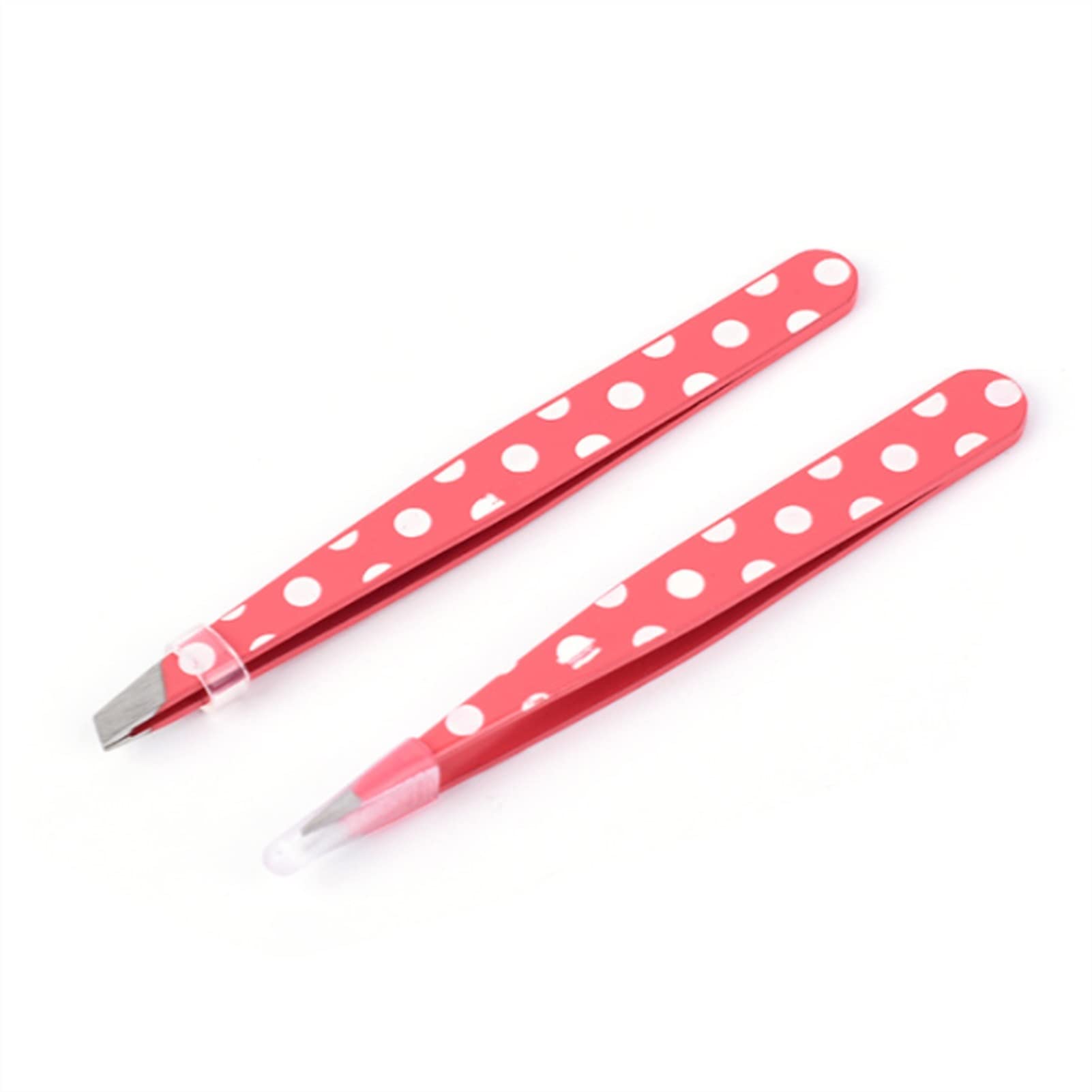 Stainless Steel Eyebrow Tweezers Set - Slanted & Flat Tip Hair Removal Tweezers with Pink Dots for Precise Plucking - Perfect for Eyebrow Shaping, Makeup and Beauty Care - Great for Home, Travel & Salon Use (1 Set, Pink)