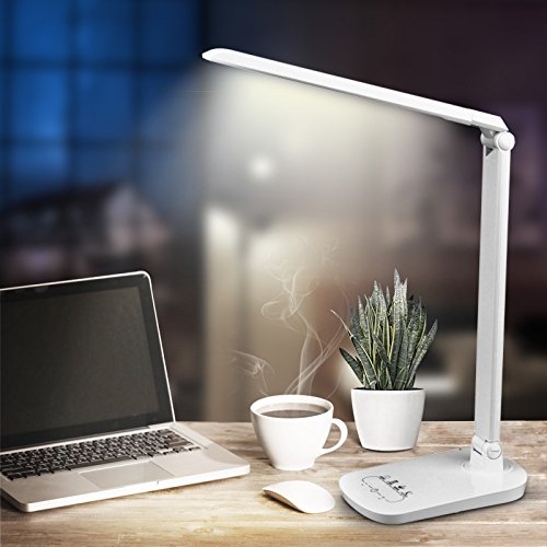 Uniware L5358WH Modern LED Desk Lamp with 4 Adjustable Brightness Levels & Flexible Arm - Perfect for Home Office, Study, Reading & Nightstand Lighting