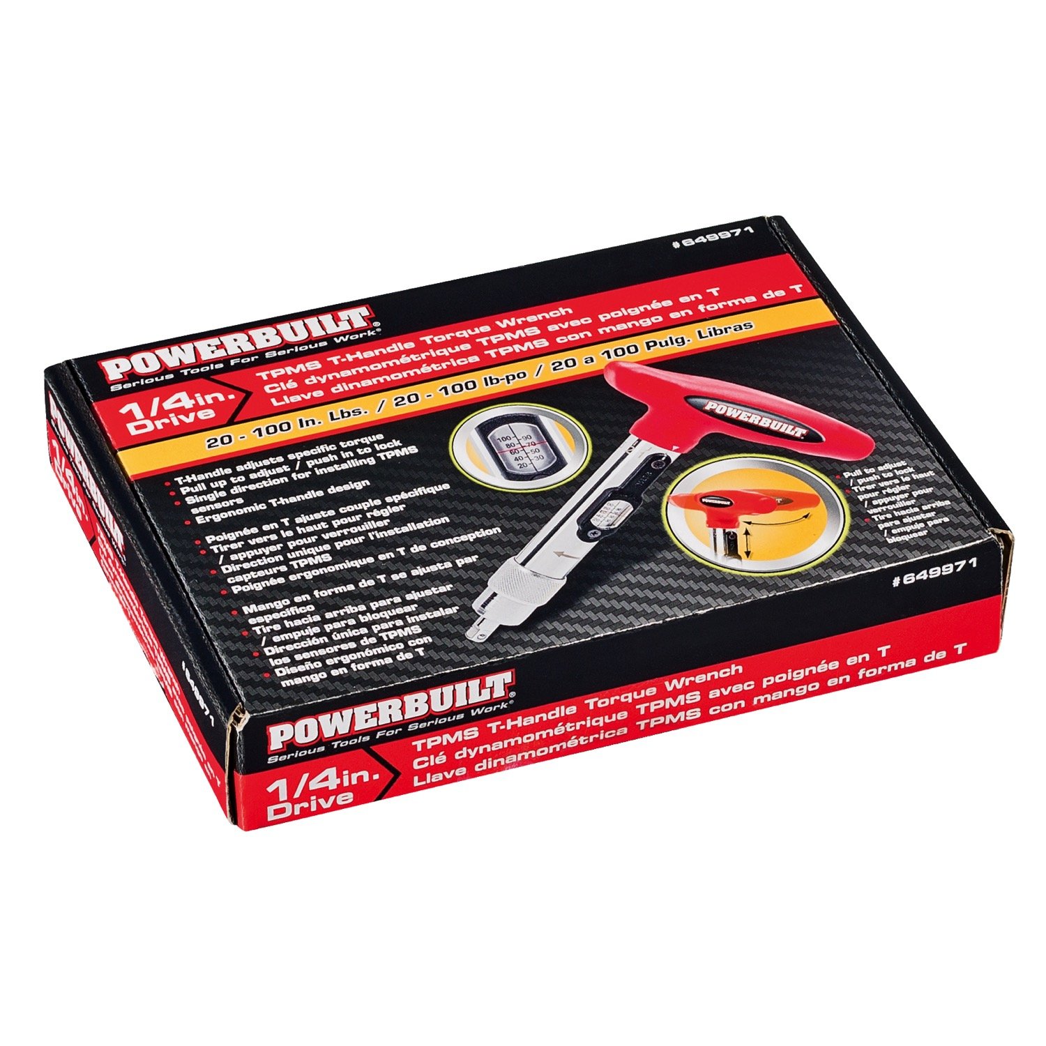 Powerbuilt 1/4 Inch Drive Ratcheting T-Handle Torque Wrench 20-100 in.lb - Precision Torque Tool for TPMS Systems, Bicycle Repair & Carbon Fiber Handlebars - Ideal for Automotive, Bike Maintenance & DIY Projects