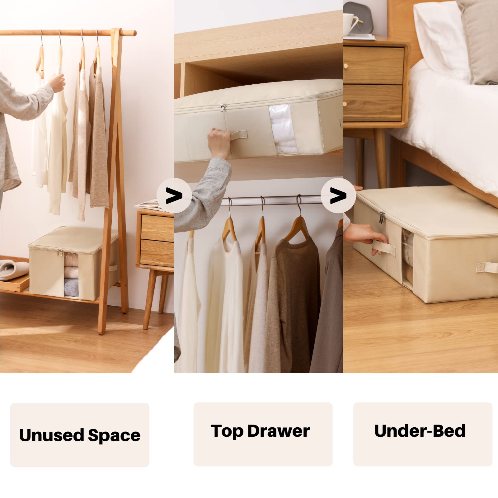 Under Bed Storage Bags with Clear Window - 600D Heavy-Duty Fabric Organizer for Clothes, Blankets & Comforters (XL 19.7x15.7x12.6in, Beige) - Perfect for Seasonal Clothing Storage & Bedroom Organization