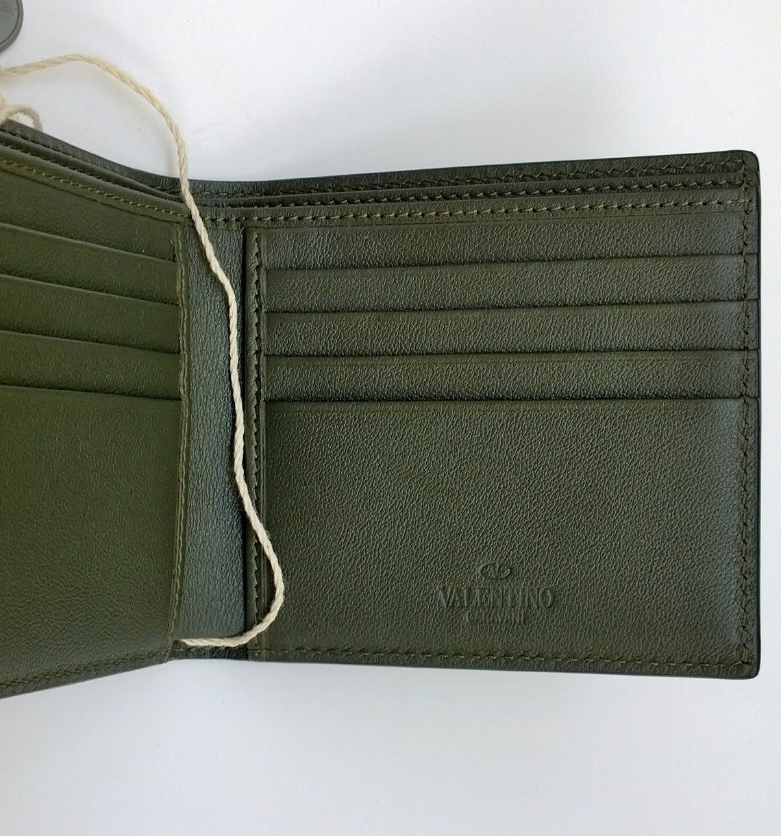 Valentino Garavani Rockstud Men's Leather Wallet - Black with Army Green Billfold - Stylish Slim Bifold Wallet for Everyday Use & Business Occasions