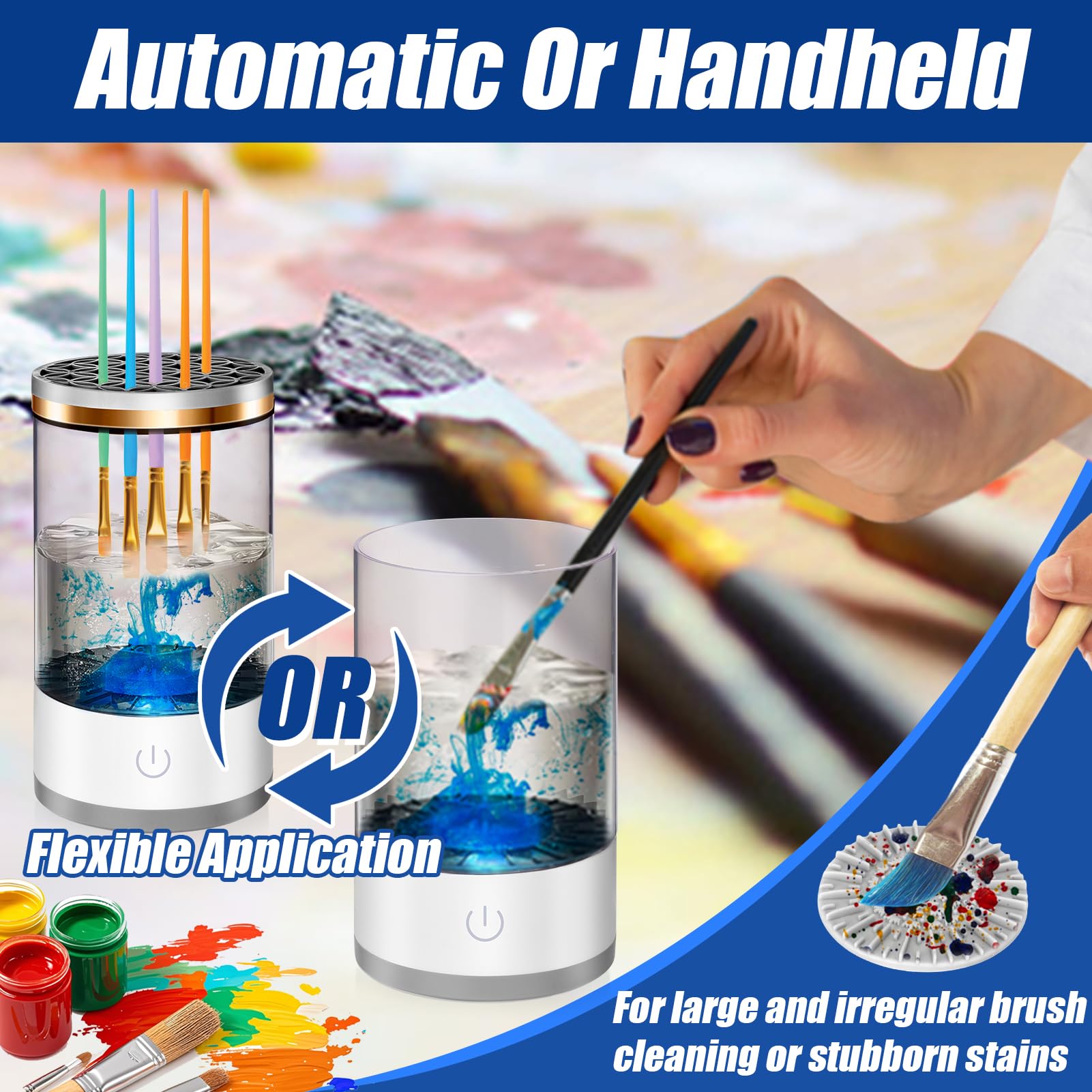 XANGNIER Electric Paint Brush Cleaner Machine with Sonic Rotation Technology & Cleaning Pad - Effortless Cleaning for Acrylic, Watercolor & Oil Brushes - Essential Artist Tool for Studio & Home Art Projects