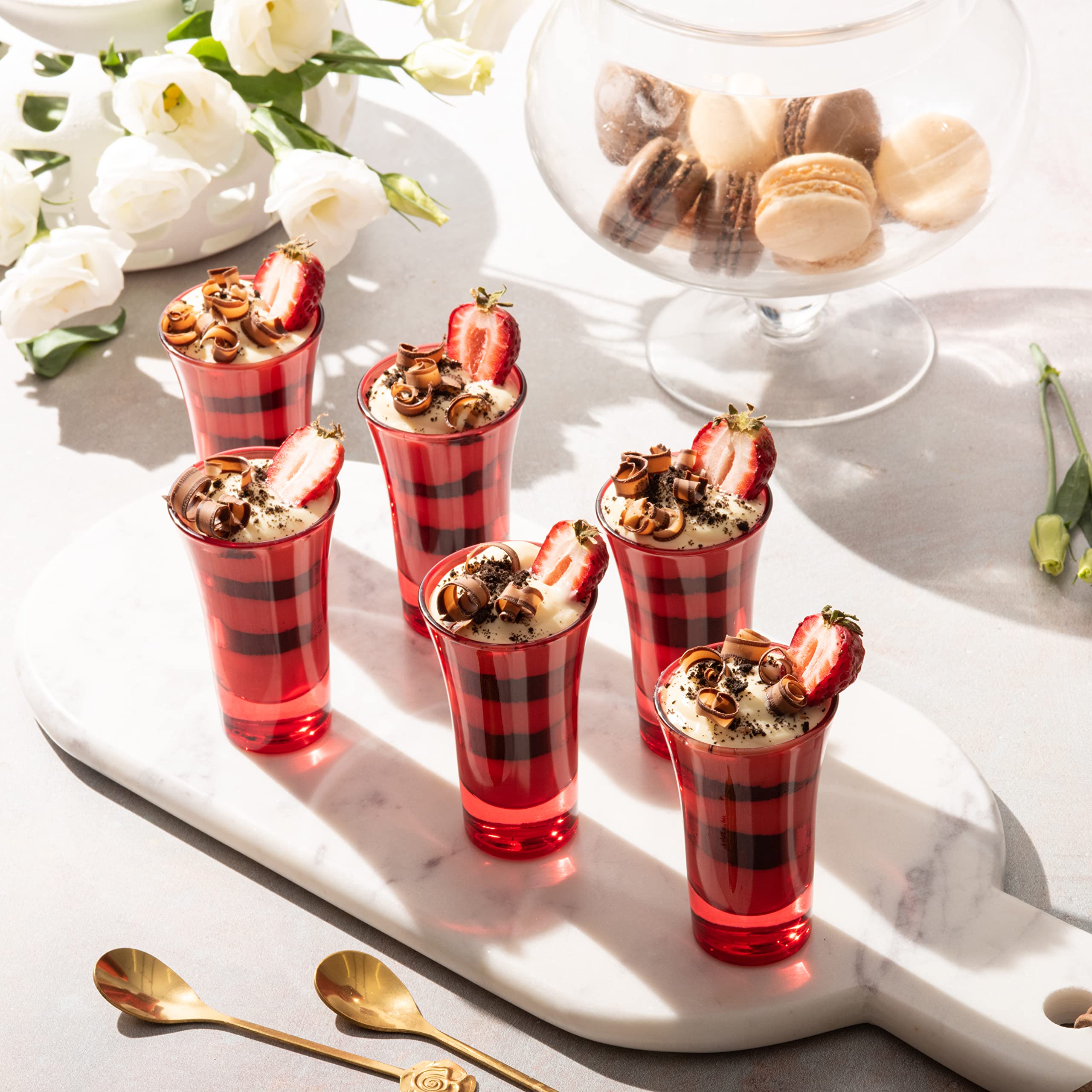 M&N HOME 2 Oz Red Shot Glasses Set of 6 - Heavy Base Colored Glass Shot Cups for Tequila, Vodka & Liquor - Perfect for Christmas Parties, Barware & Home Entertaining
