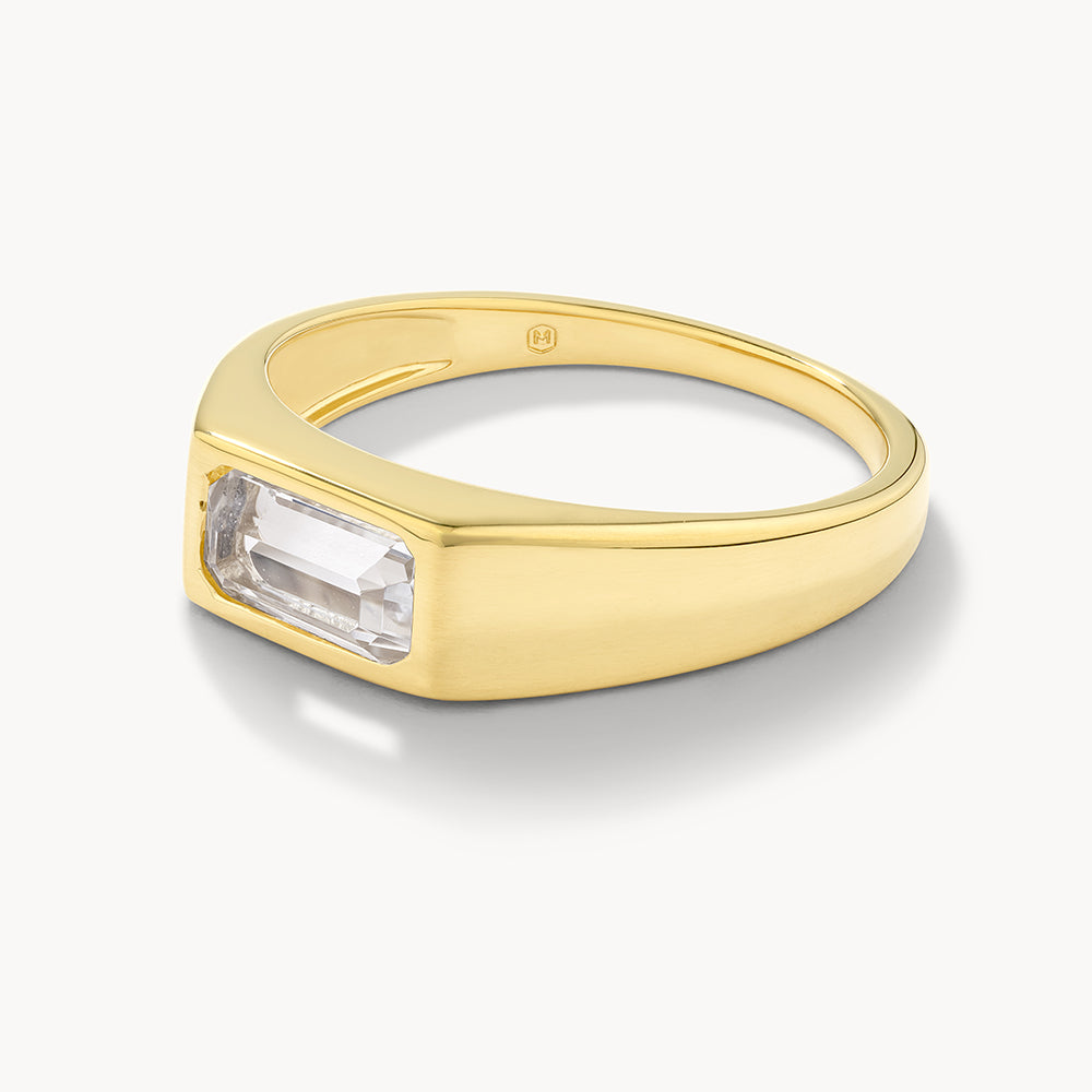 14K Gold White Topaz Pinky Ring for Women - Elegant Signet Ring for Everyday Wear, Gift for Her, Wedding, Anniversary & Special Occasions