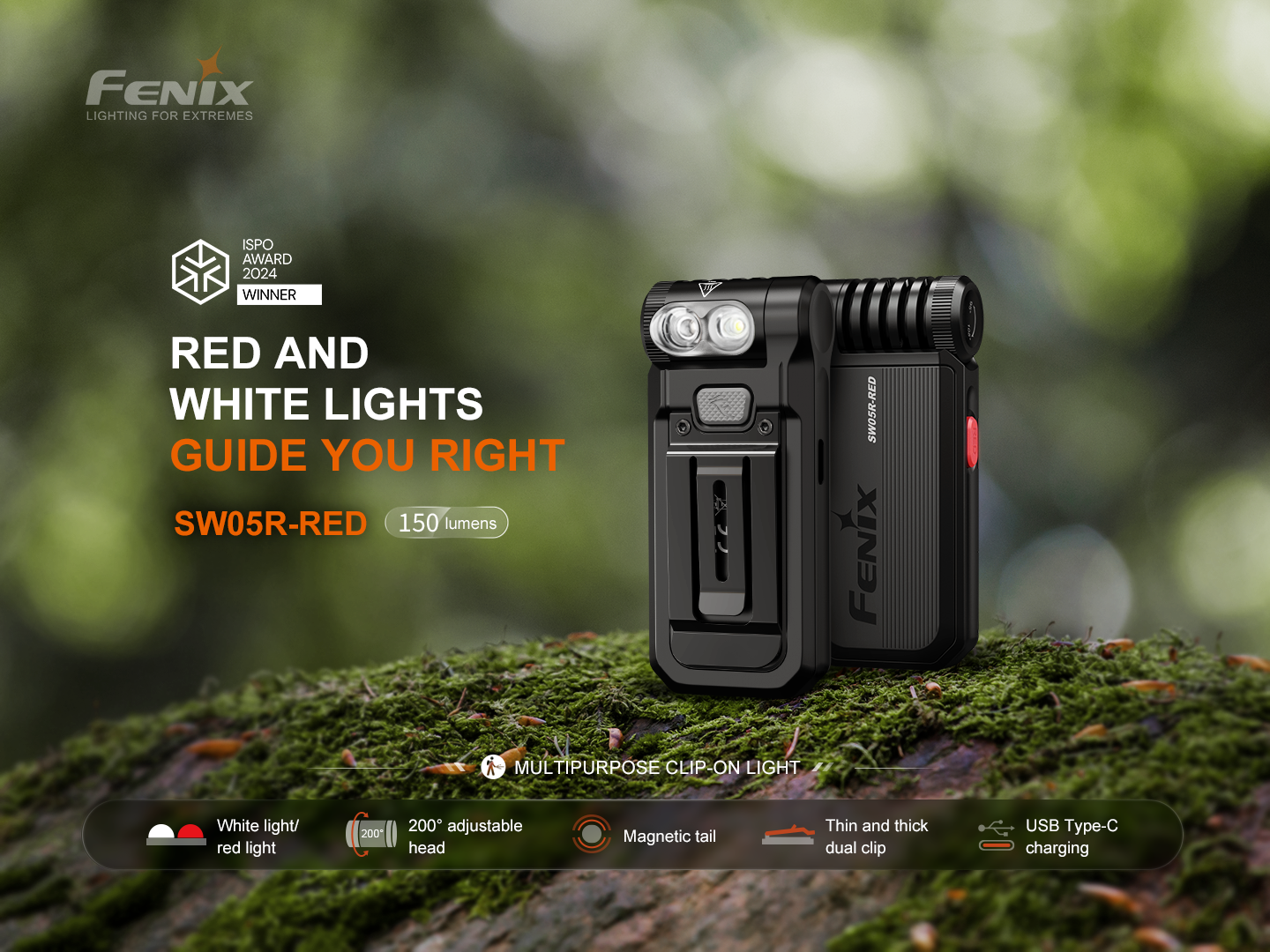 Fenix SW05R Multipurpose Clip On Light - Red & UV Output for Camping, Hiking, and Emergency Use