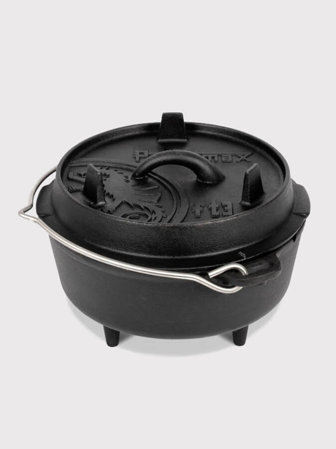 Petromax Dutch Oven Cast Iron Cookware - 6 Quart Enameled Camping & Outdoor Cooking Pot for Baking, Stewing & Braising - Perfect for Campfires, Backpacking & Home Kitchen Use
