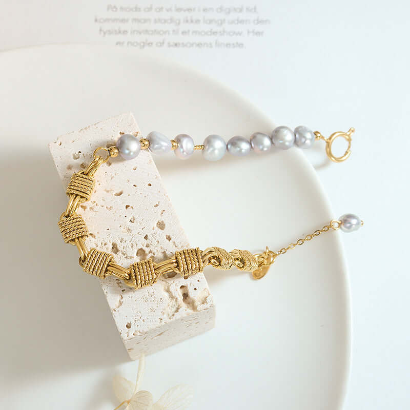 Freshwater Pearl & Agate Pig Nose Bracelet for Women - Elegant Adjustable Beaded Jewelry Gift for Birthday, Anniversary | Perfect for Daily Wear, Office & Special Occasions | E379