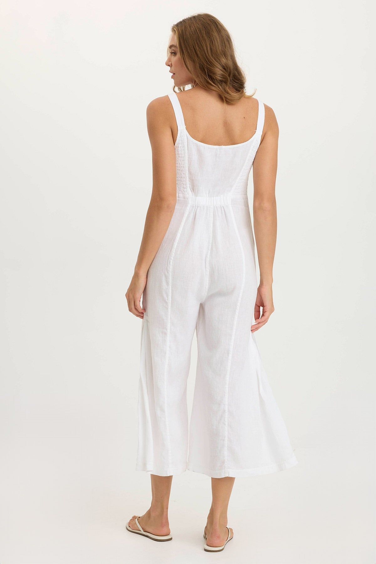 Leoda Women's Linen Snap Up Jumpsuit - Comfortable Summer Romper with Pockets for Beach, Travel & Casual Wear