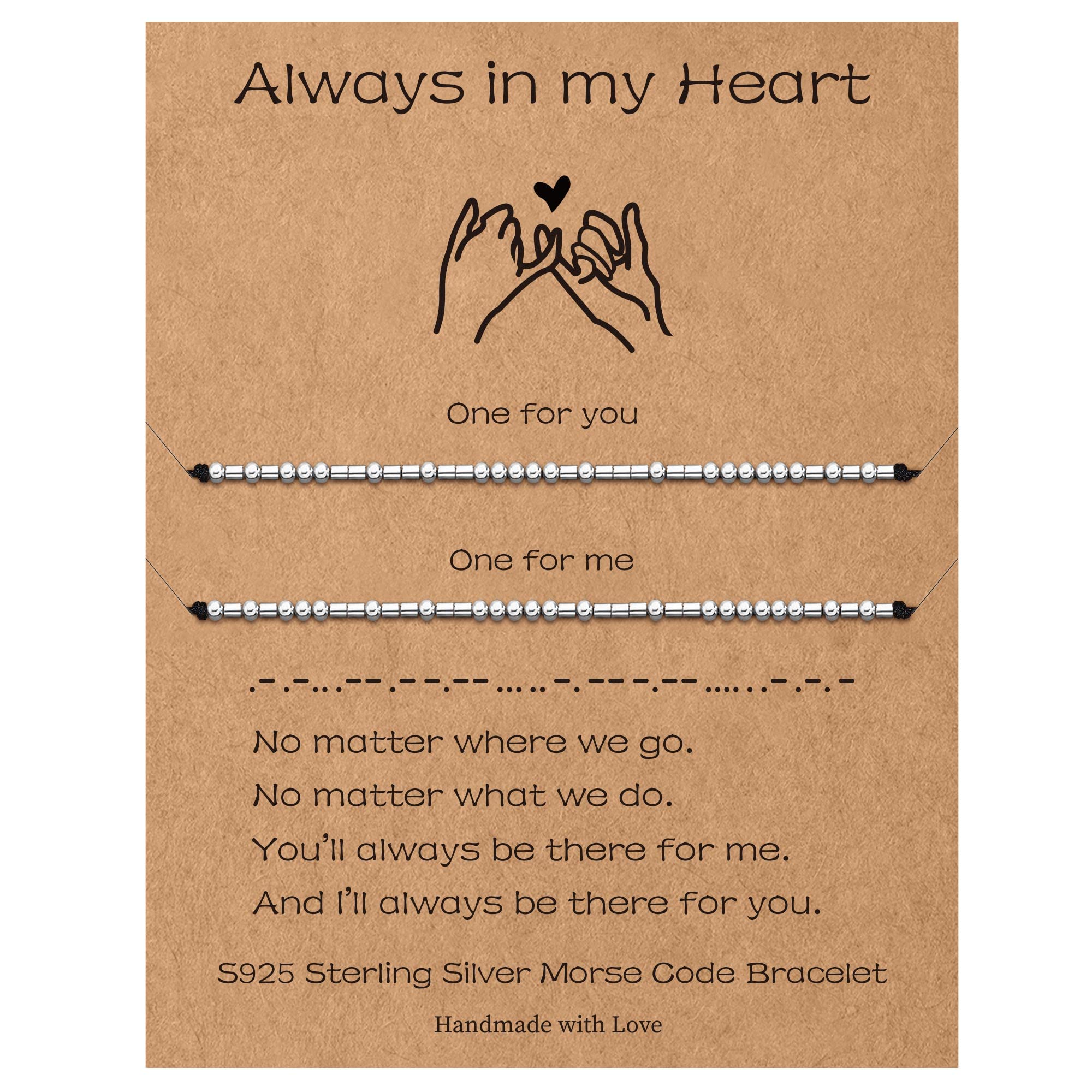 Sterling Silver Morse Code Bracelets for Women - 2pcs Pinky Promise Couple Matching Friendship Bracelets, Inspirational Birthday Gifts for Her, Sister, Best Friend - Perfect for Anniversaries, Valentine's Day & Special Occasions