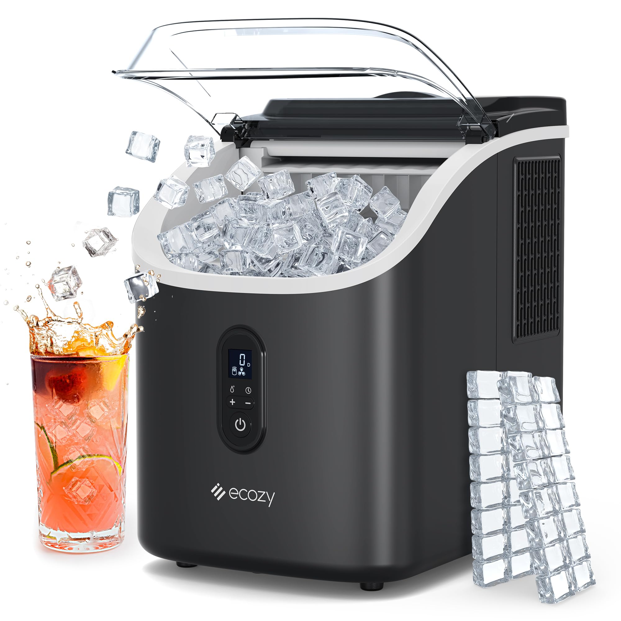 Ecozy Countertop Ice Maker Machine - 33lbs Daily Output, Self-Cleaning Portable Ice Cube Maker with 1.5L External Water Tank for Home, Office, Party & Bar - Perfect for Cocktails, Beverages & Outdoor Gatherings