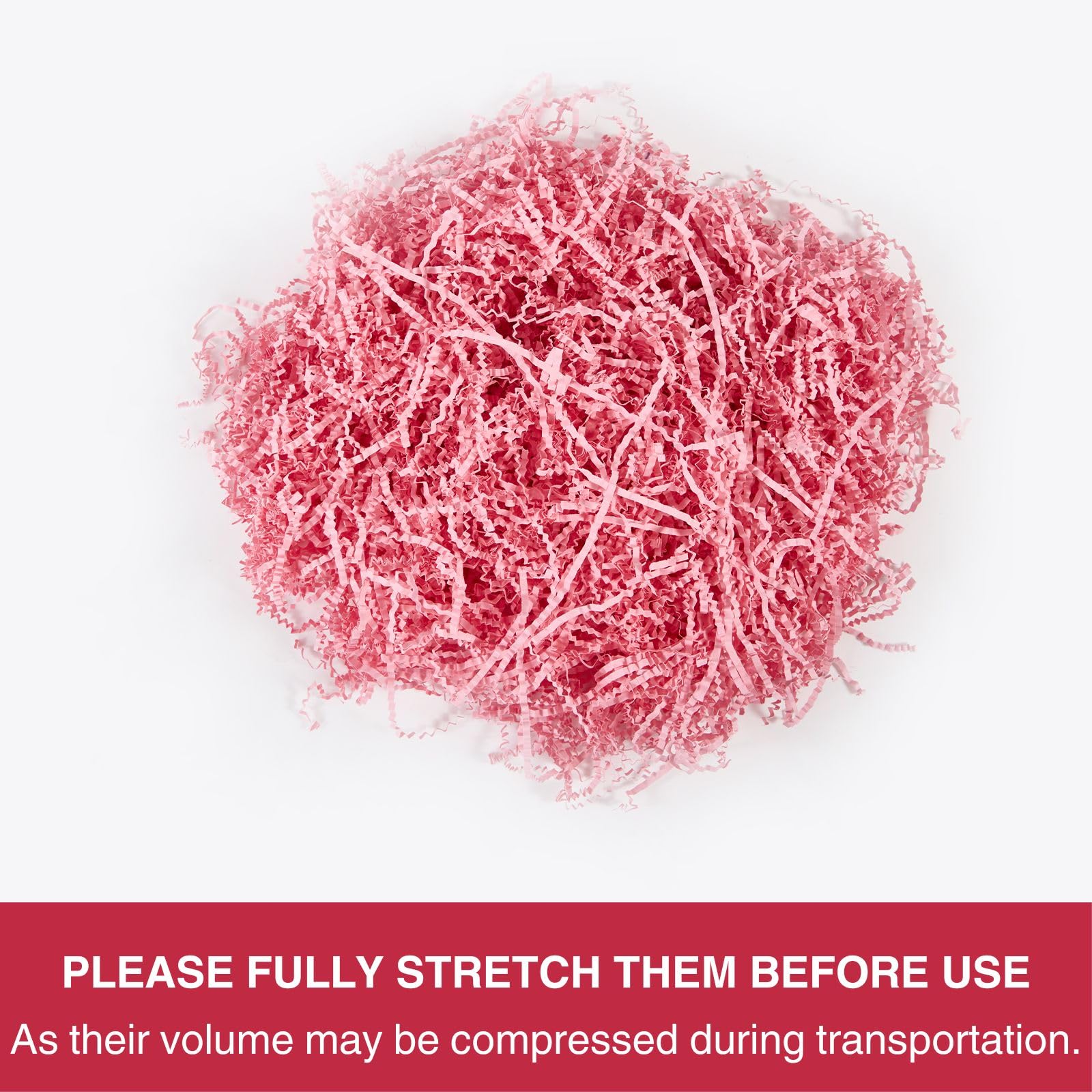 Nyvexon Crinkle Cut Paper Shred - 4.5oz Pink Shredded Paper Filler for Gift Baskets, Box Stuffing & Packing | Perfect for Christmas, Wedding, Birthday Decorations | Eco-Friendly Gift Wrapping & Party Decoration Supplies