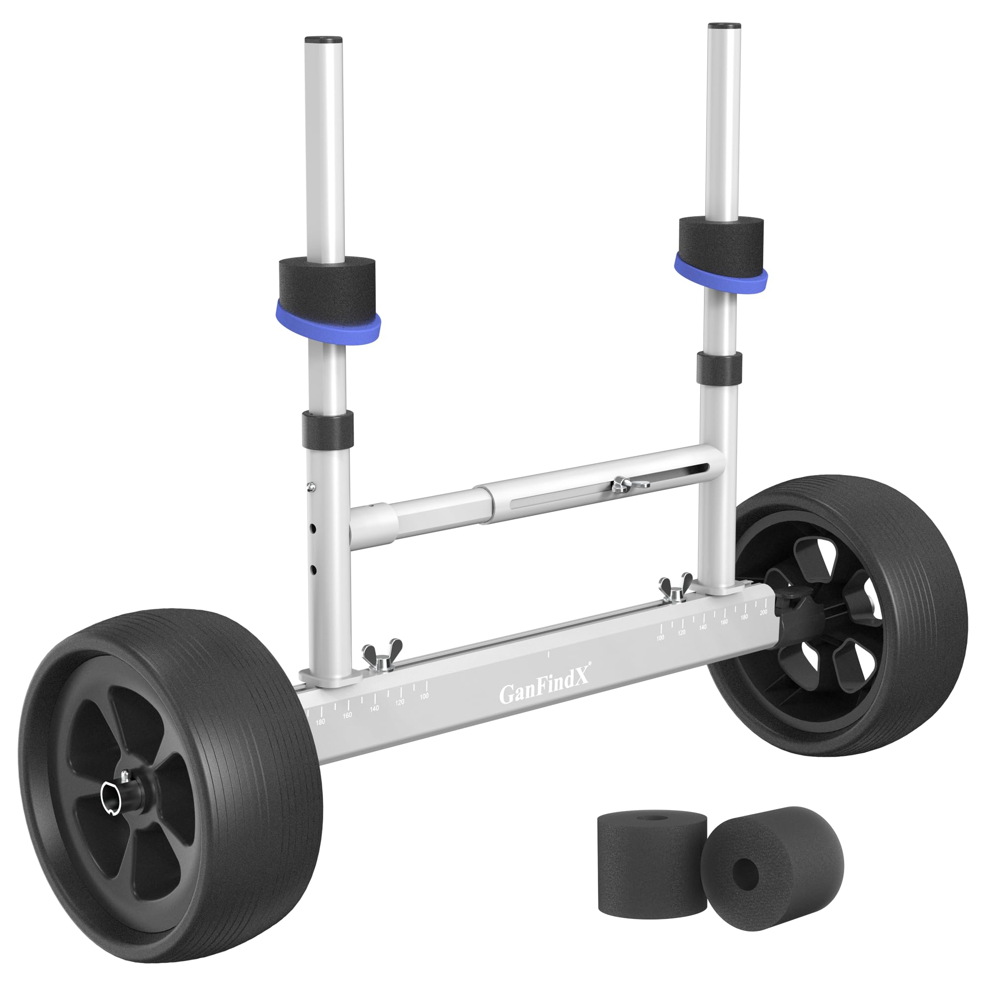 **GanFindX Adjustable Aluminum Kayak Cart - Quick-Detachable Sit-On-Top Kayak Dolly with Wide No-Flat Wheels & Scupper Hole Pad - Perfect for Fishing, Camping, and Beach Adventures**