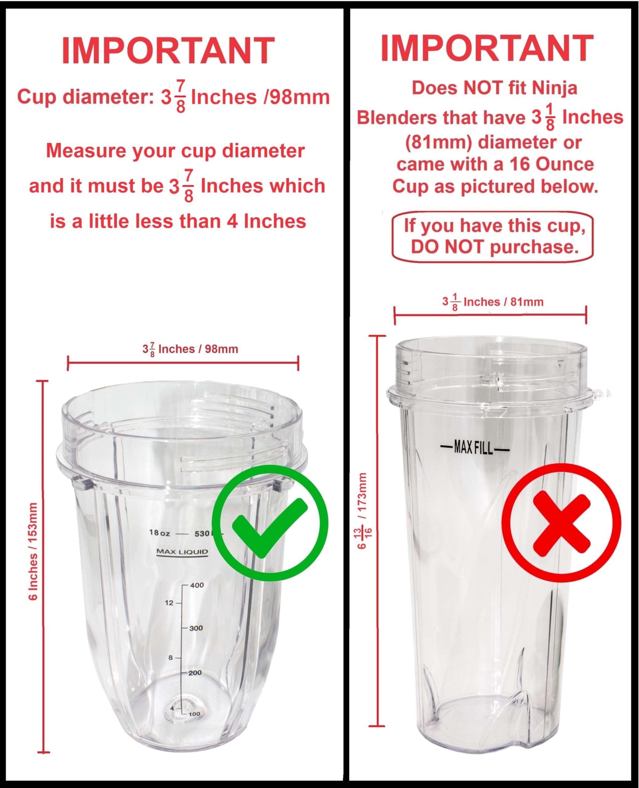 Premium 18oz Blender Cup with Sip & Seal Lid - Replacement for Nutri Ninja Auto-iQ 1000w & Duo Blenders - BPA-Free Blender Accessories (2 Pack) - Perfect for Smoothies, Protein Shakes & Meal Prep