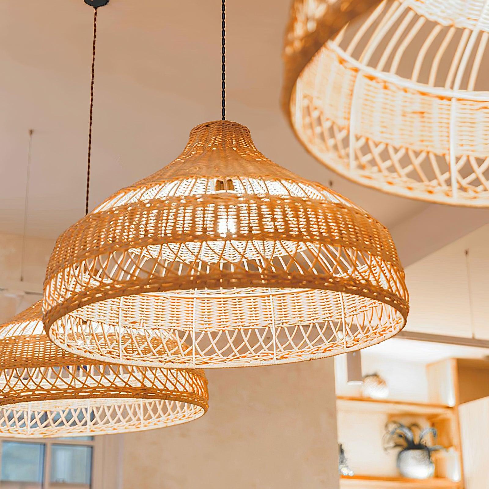 Handwoven Rattan Dome Pendant Light - Boho Chic Ceiling Lamp for Living Room, Bedroom & Patio - Natural Wicker Hanging Light Fixture for Home Decor