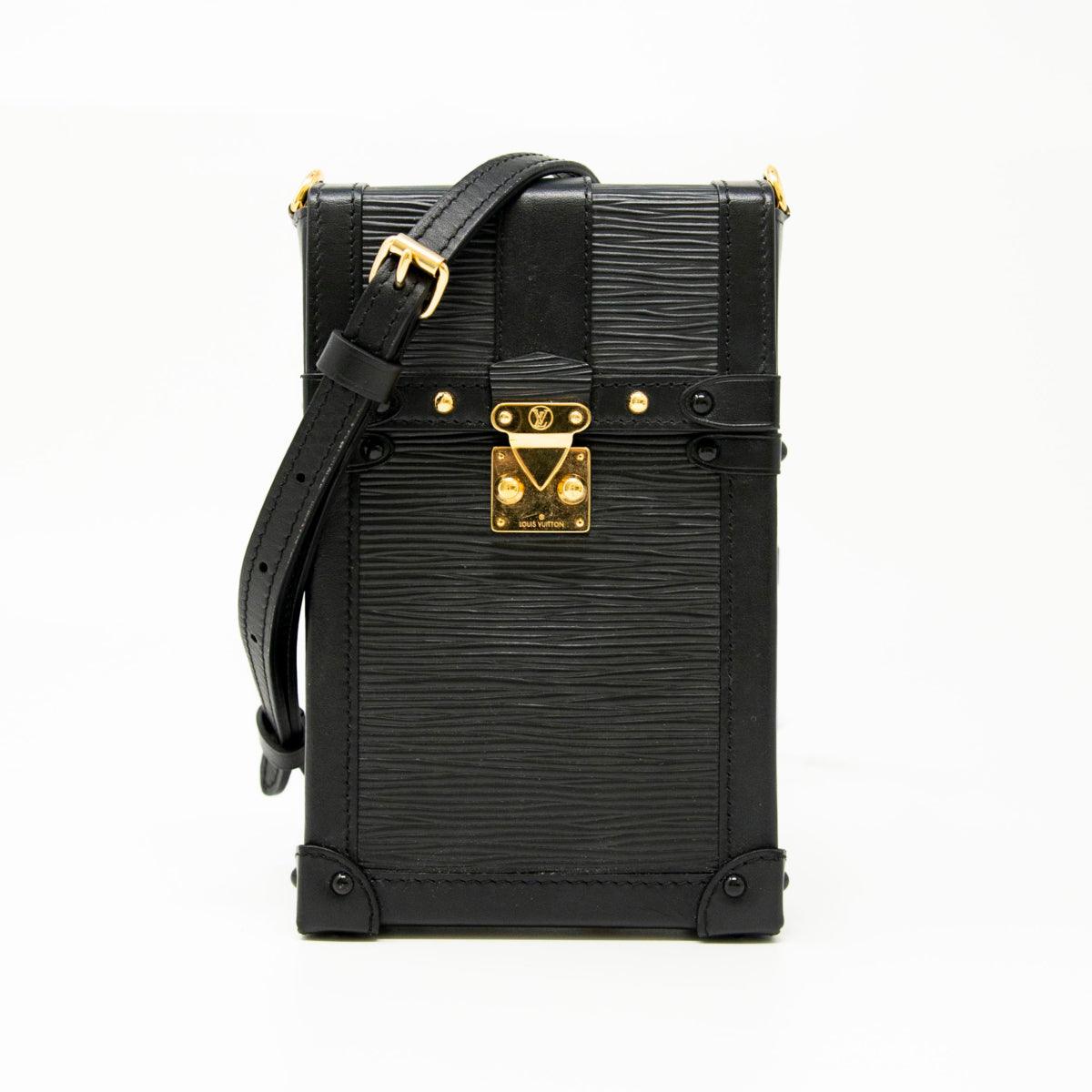 Authentic Louis Vuitton Black Vertical Trunk Pochette Crossbody Bag - Luxury Designer Handbag for Women, Perfect for Evening Events & Travel Accessories