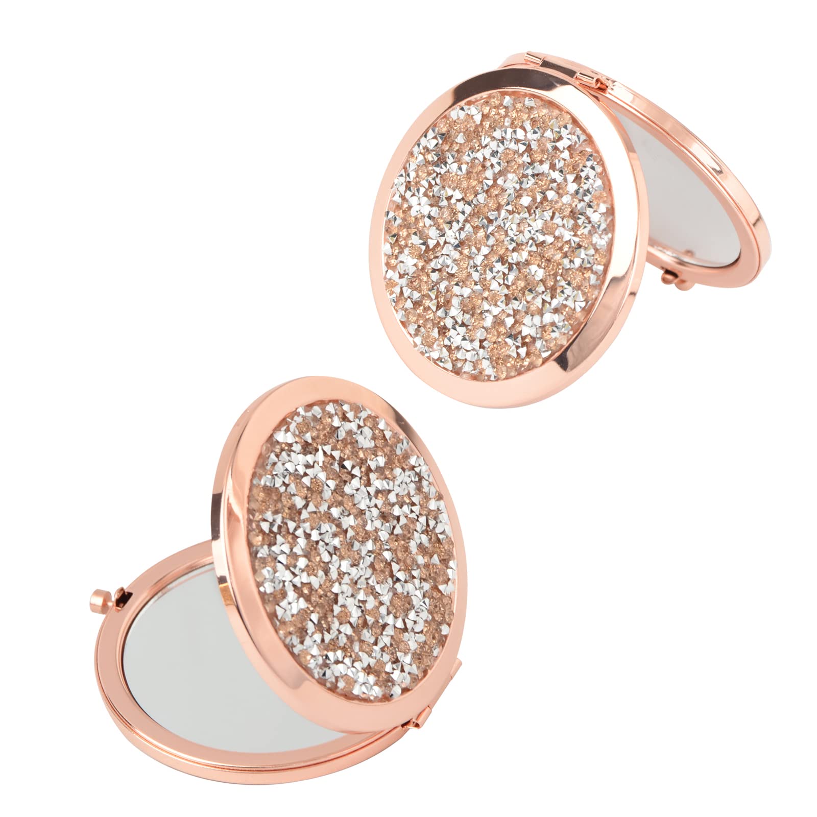 Oaiqiy Compact Mirror 2-Pack - 2.75 Inch Handheld Travel Makeup Mirror with 1X/2X Magnification, Round Pocket Mirror in Rose Gold (Perfect for Travel, Home & On-the-Go Touch Ups)