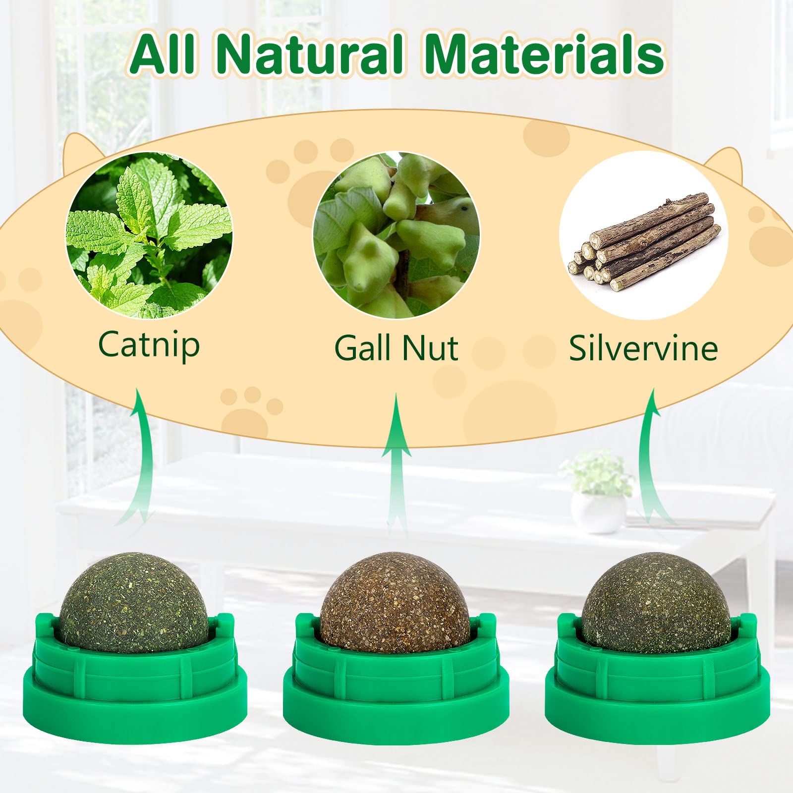 Organic Catnip Ball Toys for Kittens - 3 Pack Edible Cat Chew Toys for Dental Health & Teeth Cleaning - Safe & Healthy Catnip Treats for Indoor Cats - Perfect for Playtime & Stress Relief (Green)