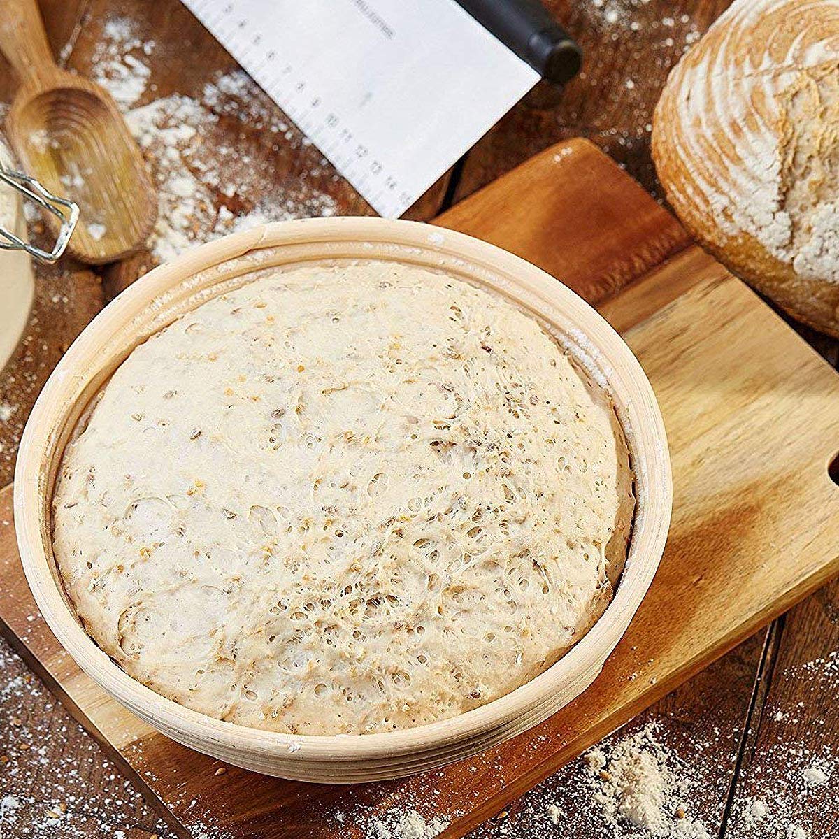 7 Inch Round Banneton Bread Proofing Basket Kit with Linen Liner & Cotton Cloth - Professional Bread Making Tools for Sourdough, Artisan Loaves & Homemade Baking