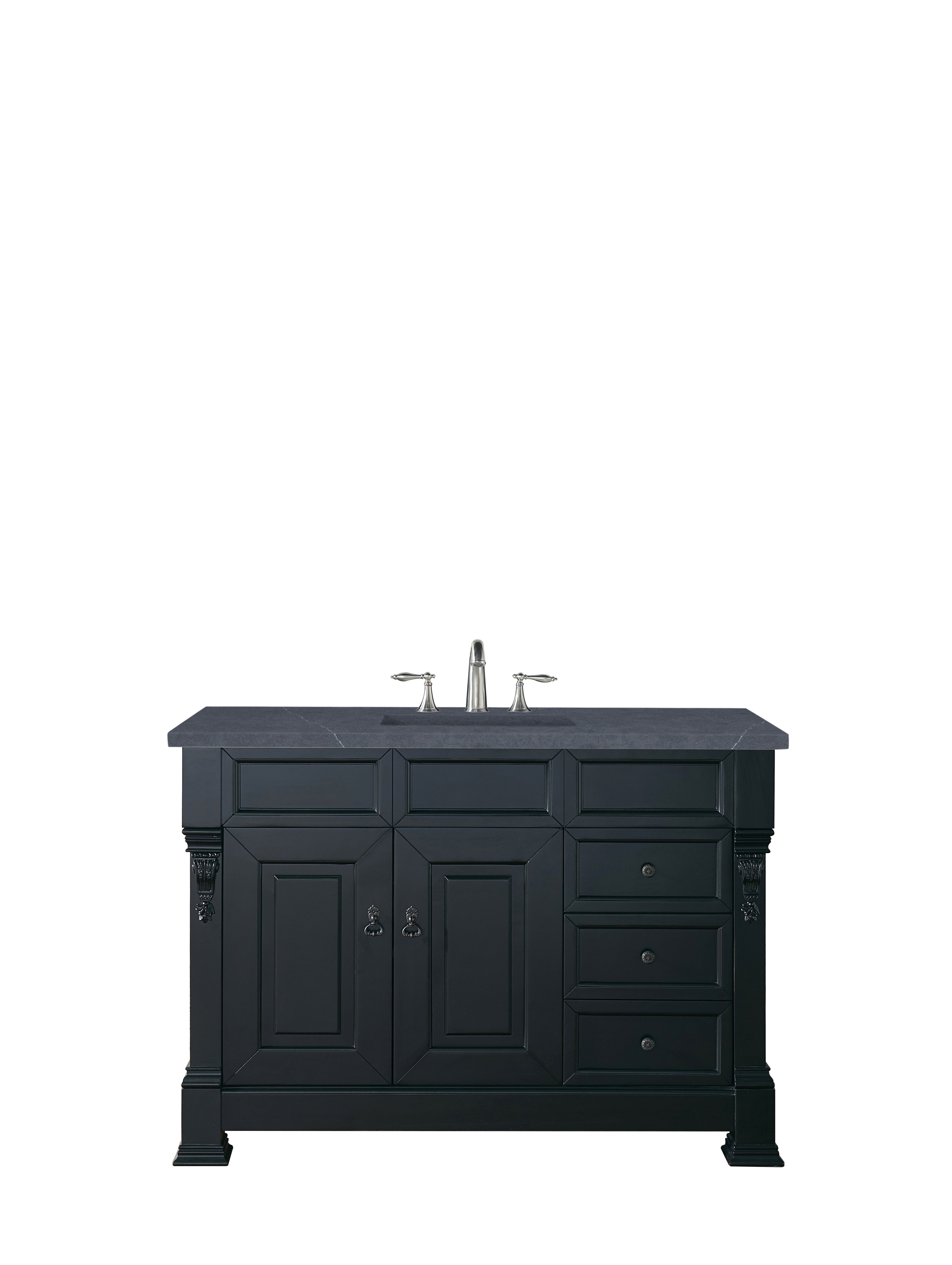 Brookfield 48 Inch Single Bathroom Vanity Set with Antique Black Finish & 3CM Charcoal Soapstone Quartz Countertop – Perfect for Modern and Traditional Bathroom Remodels