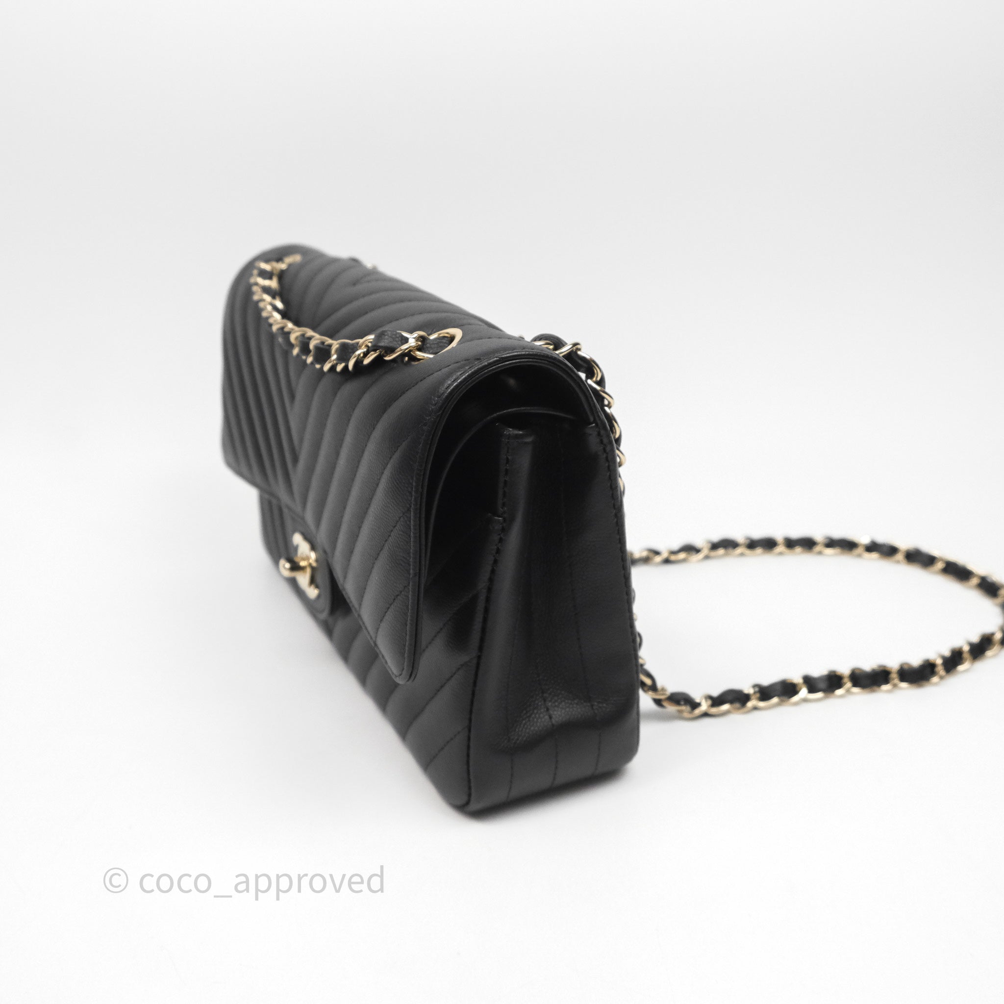 Chanel Classic Medium Flap Bag Chevron Black Caviar Leather with Gold Hardware - Luxury Designer Handbag for Women, Perfect for Work, Evening Events & Special Occasions
