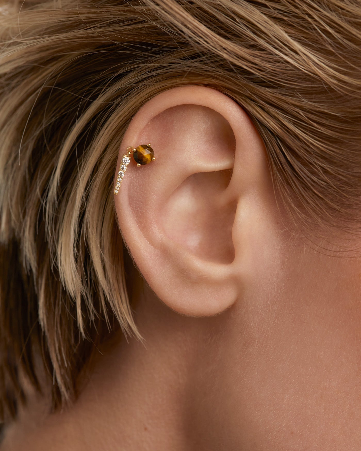 GRID Yoki Tiger Eye Single Earring - Natural Stone Dangle Earring for Women - Perfect for Boho, Hippie & Festival Fashion