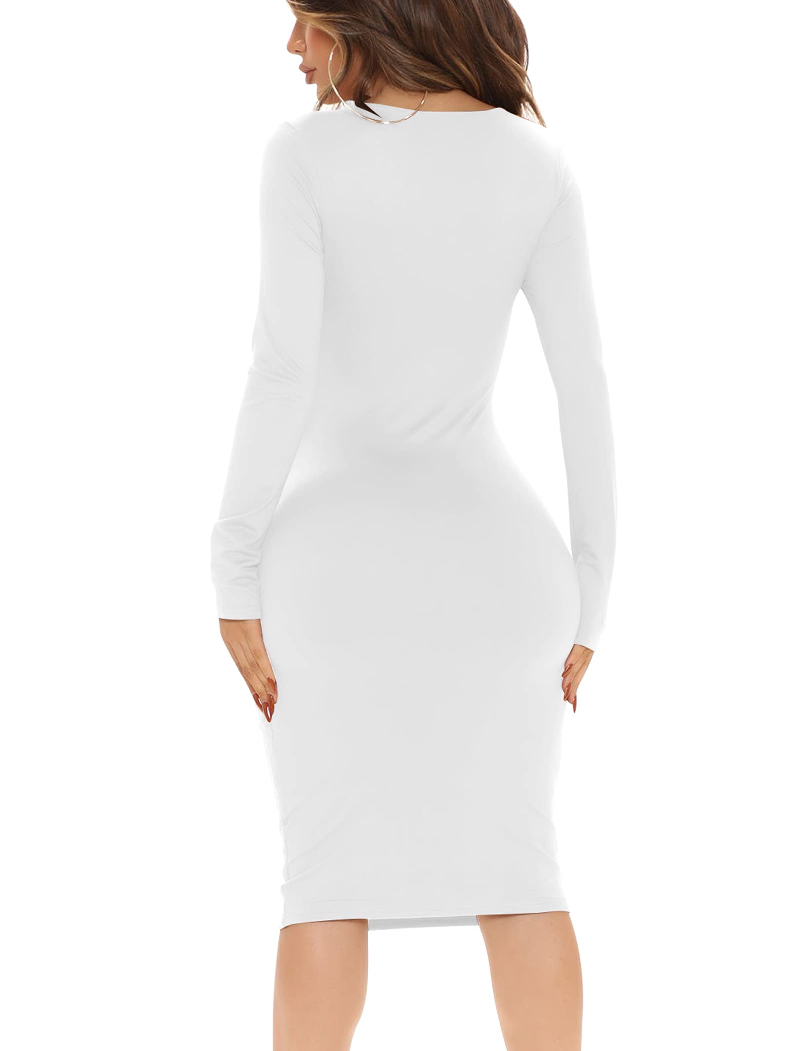 BORIFLORS Women's Sexy Bodycon Long Sleeve Deep V Neck Club Party Midi Pencil Dress - Perfect for Night Out, Cocktail Party, Date Night & Special Occasions