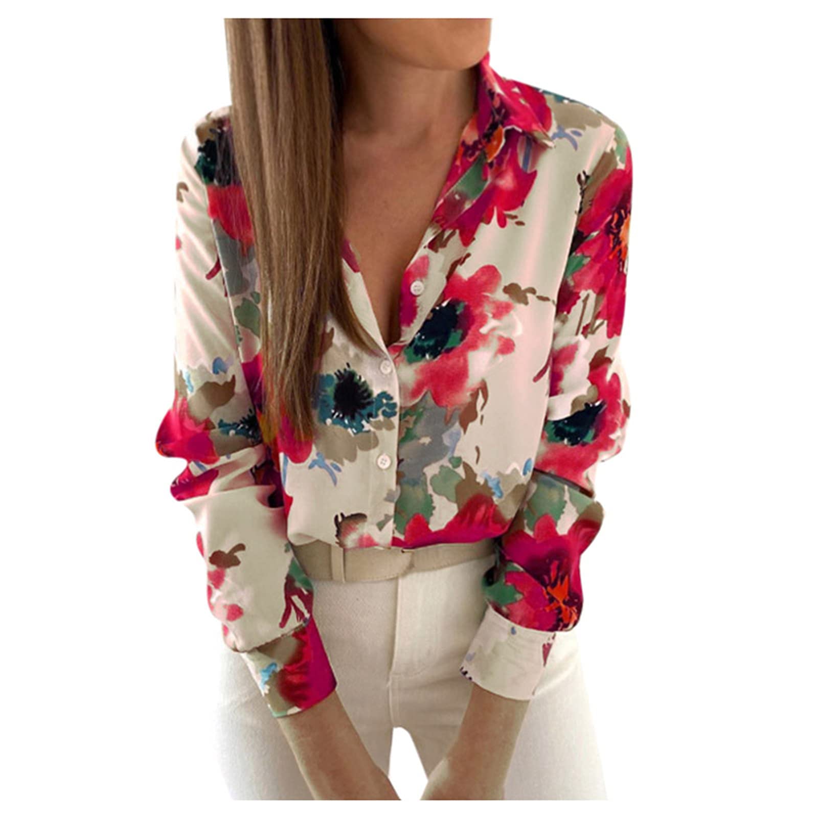 CHIKANSTORE Women's Striped & Printed V-Neck Long Sleeve Shirt - Loose Fit Casual Baseball Top for Fall Winter 2022 | Perfect for Everyday Wear, Office Outfits & Weekend Street Style