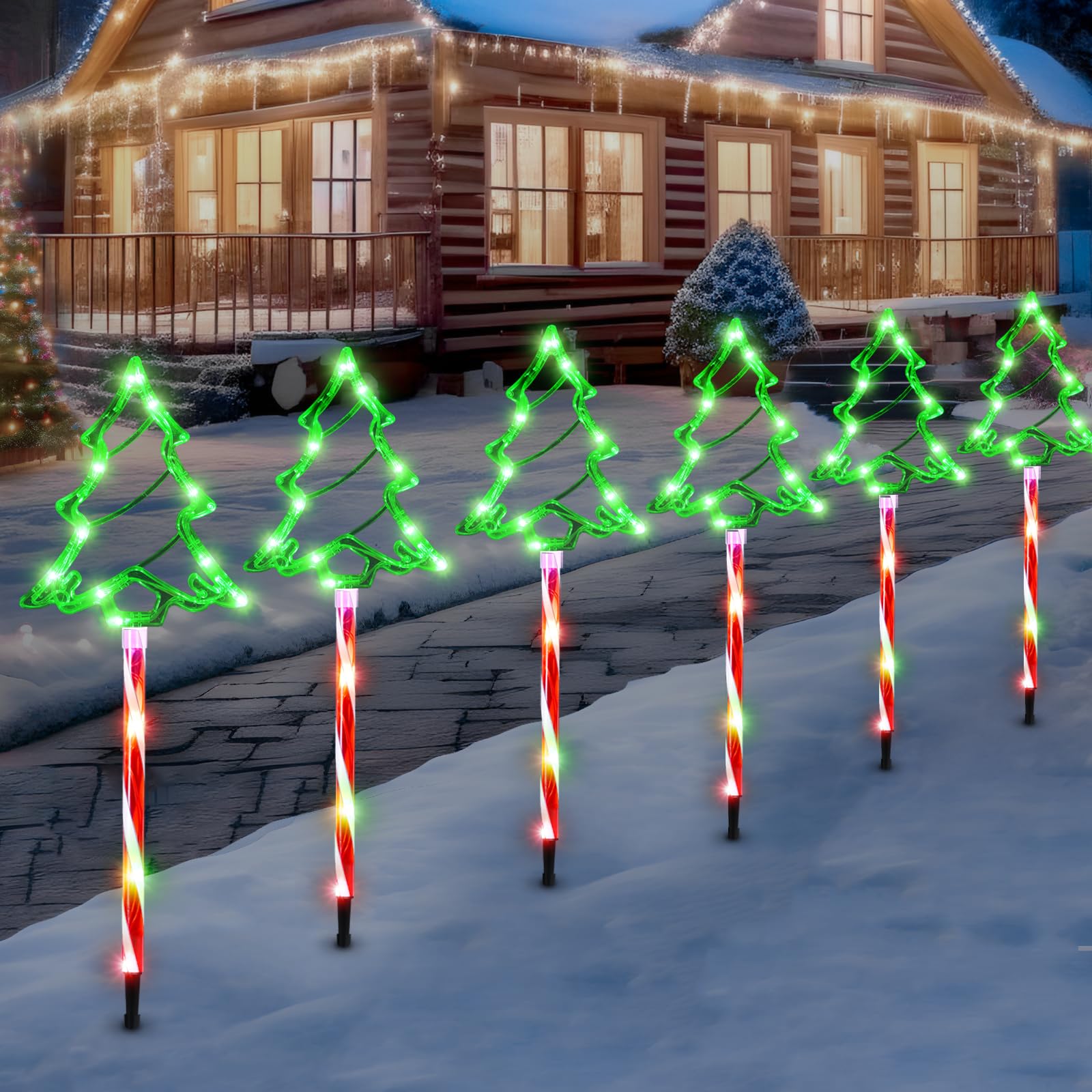 5 Pack Outdoor Christmas Pathway Lights with Timer - 8 Modes Waterproof LED Garden Stake Lights for Walkway, Yard, Lawn & Porch Decor | Perfect for Holiday, Xmas Tree, Candy Cane Themed Decorations & Winter Landscape Lighting