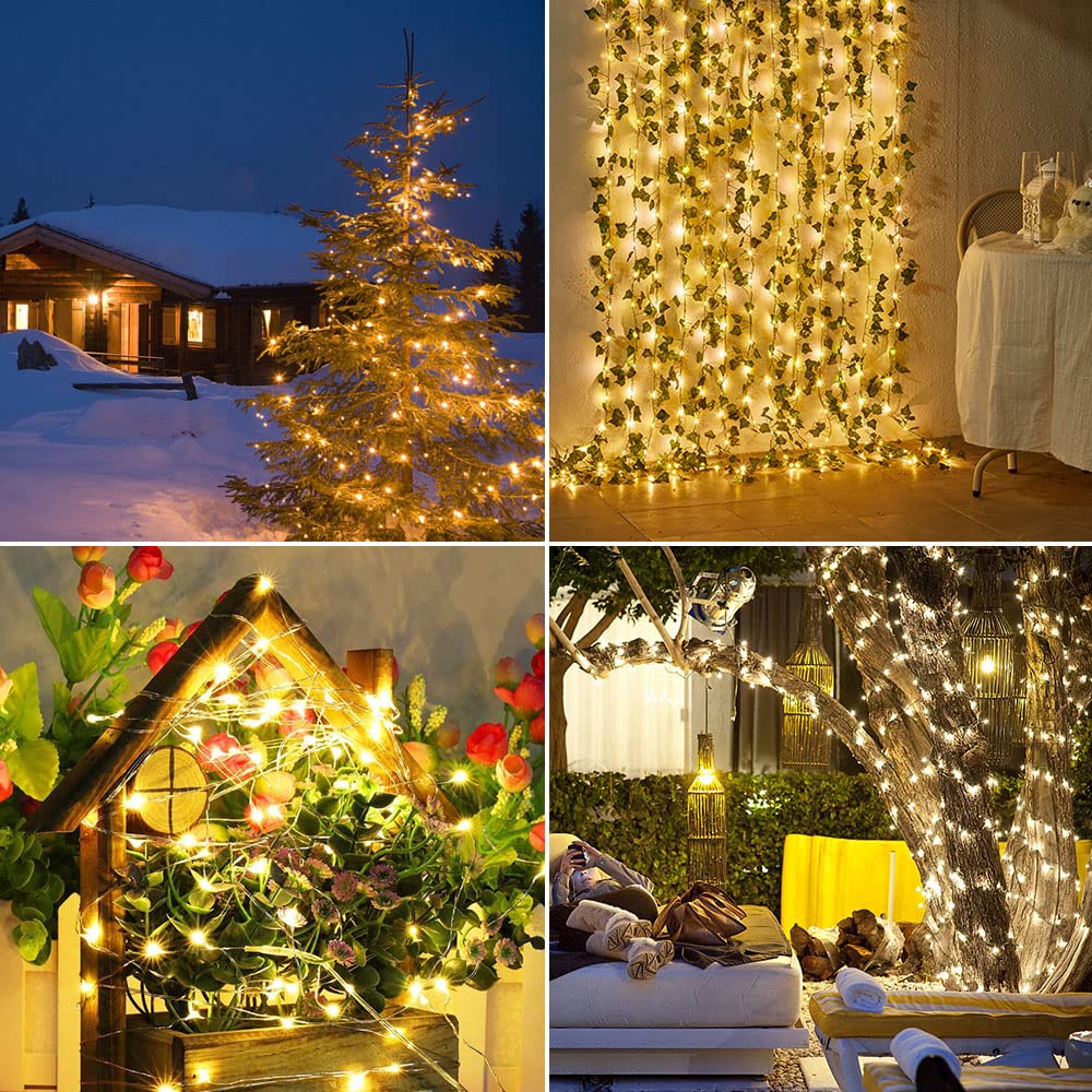 200FT 600 LEDs Waterproof Fairy String Lights with Remote - 8 Lighting Modes for Indoor/Outdoor Christmas, Wedding, Birthday, Garden Party Decorations (Warm White) - Perfect for Home, Patio, and Event Lighting