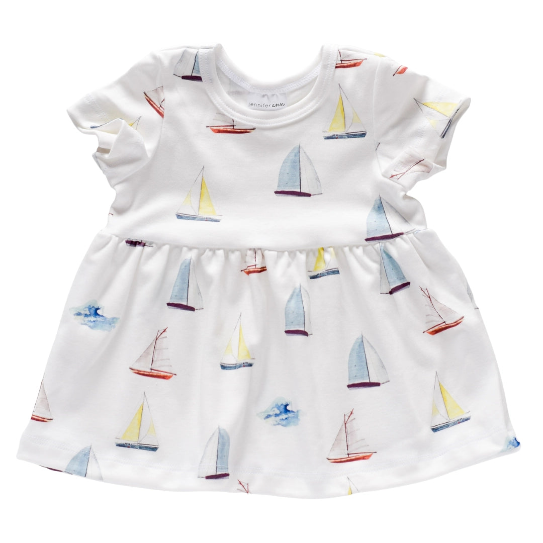 Jennifer Ann Organic Cotton Dress with Sailboat Print - Women's Flowy Summer Dress for Beach, Vacation & Casual Wear