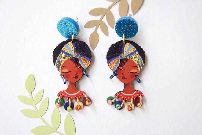 Laliblue African Girl Earrings - Handmade Beaded Dangle Earrings for Women - Perfect for Parties, Weddings & Cultural Events
