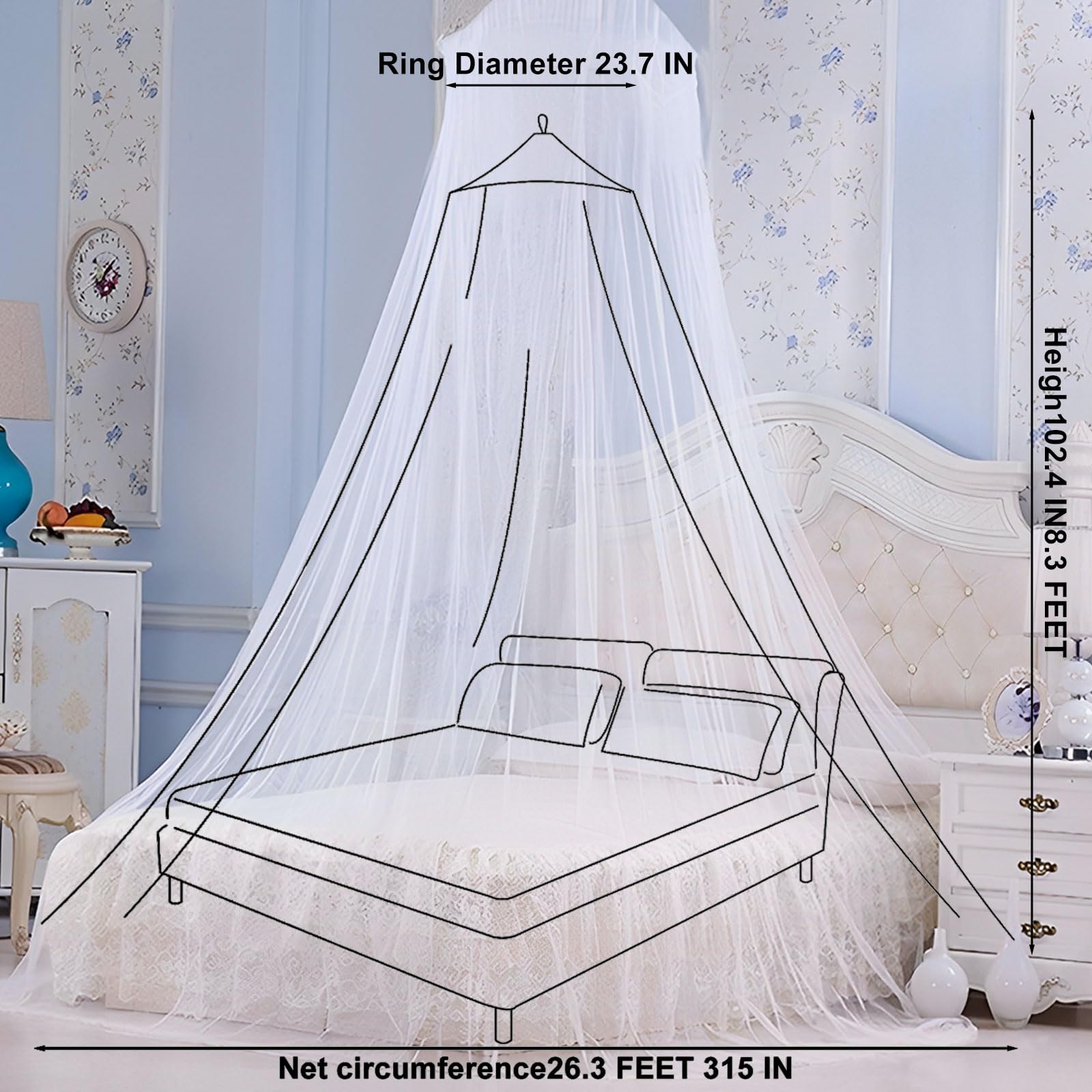 2 Pack King/Queen Size Mosquito Net for Bed - Ceiling Mount Canopy Bed Curtains with Dome Design, Breathable Bed Tent for Baby Crib, Kids Bed & Adult Beds - Perfect for Nursery, Bedroom & Outdoor Camping Protection