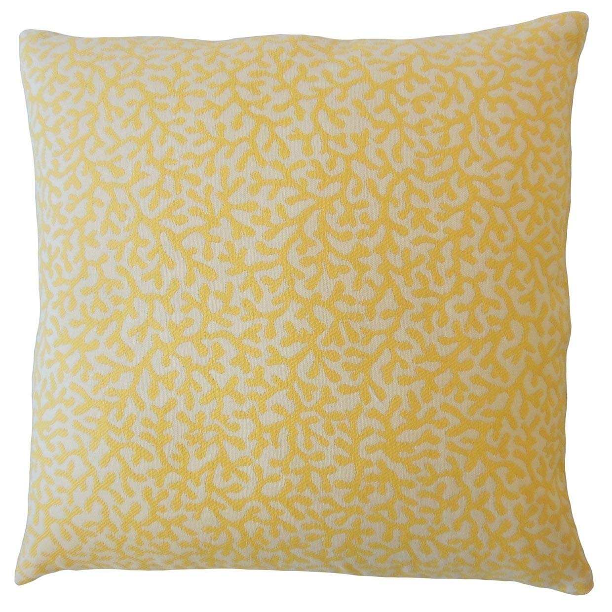Verena Coastal Down Filled Throw Pillow - 22x22 Inch Large Sunshine Yellow Decorative Cushion for Sofa, Bed & Living Room