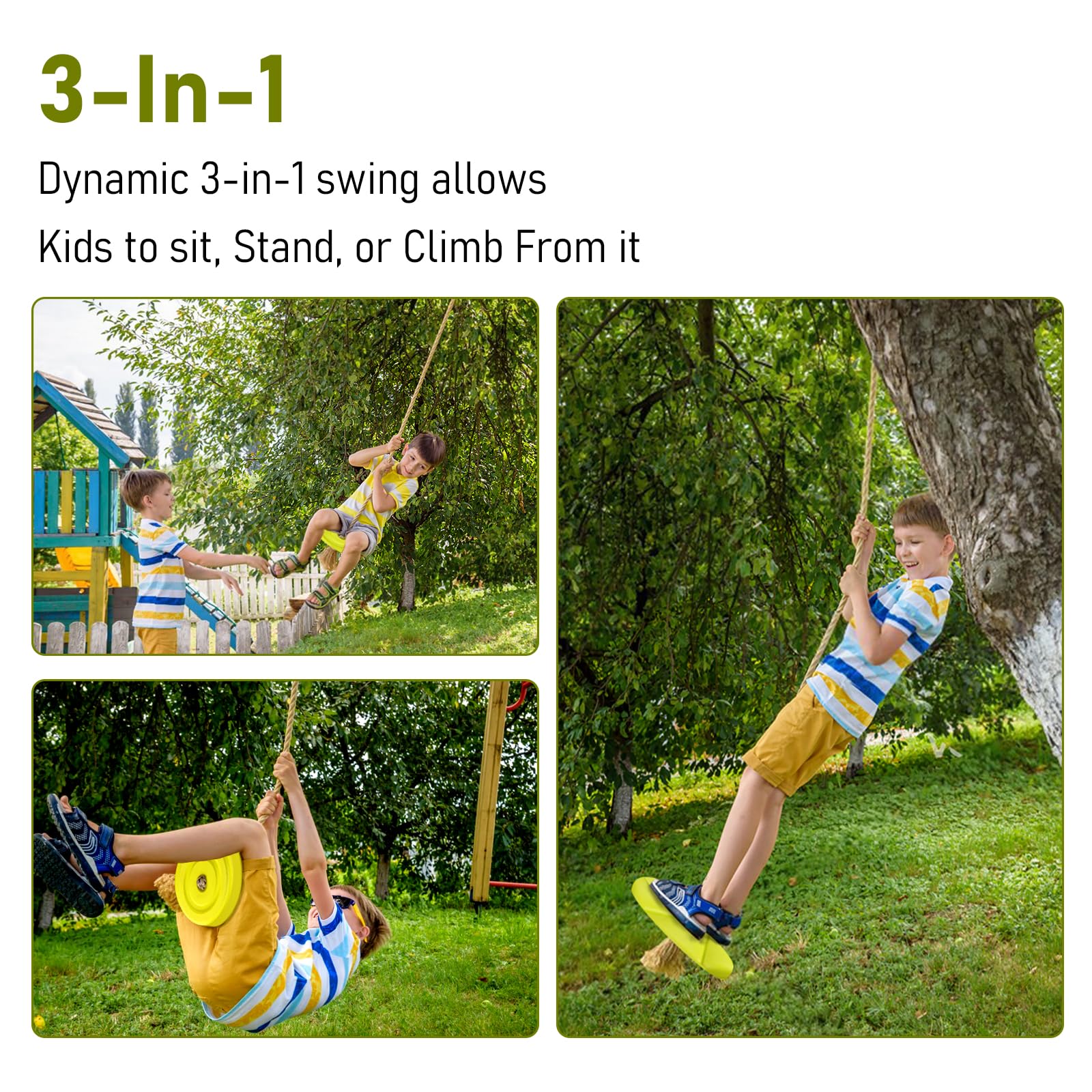 IFOYO Round Tree Swing Disc - Heavy Duty Kids Swing Seat for Outdoor Backyard, Playground & Garden - Supports 220lbs/100kg for Children Ages 3-10 Years (Yellow) - Perfect for Backyard Fun, Playdates & Outdoor Adventures