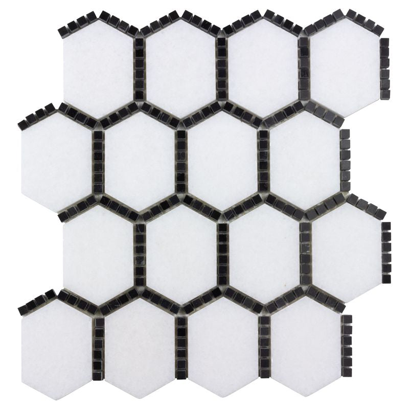 Black Hexagon Stone Mosaic Tile - Peel and Stick Backsplash for Kitchen, Bathroom & Shower Wall Decor