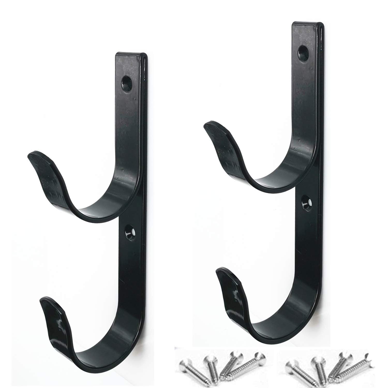 2-Pack Heavy Duty Black Aluminum Pool Pole Hangers with Screws - Durable Hook Holders for Swimming Pool Accessories, Telescopic Poles, Skimmers, Nets, Brushes & Vacuum Hoses - Perfect for Pool Maintenance & Cleaning