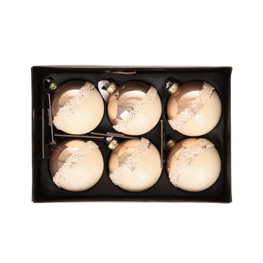 JLINE Christmas Glass Ornament Ball Box Set - 6 Pack 8cm Matte & Shiny Light Pink Holiday Tree Decorations for Xmas Party, Home, Office Decor