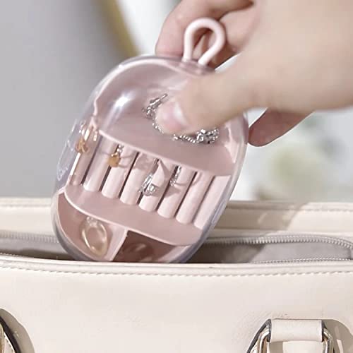 Multilayer Rotating Jewelry Storage Box with Mirror - Earrings, Rings & Cosmetics Organizer for Women | Portable Plastic Jewelry Stand for Travel, Home & Vanity (Pink)