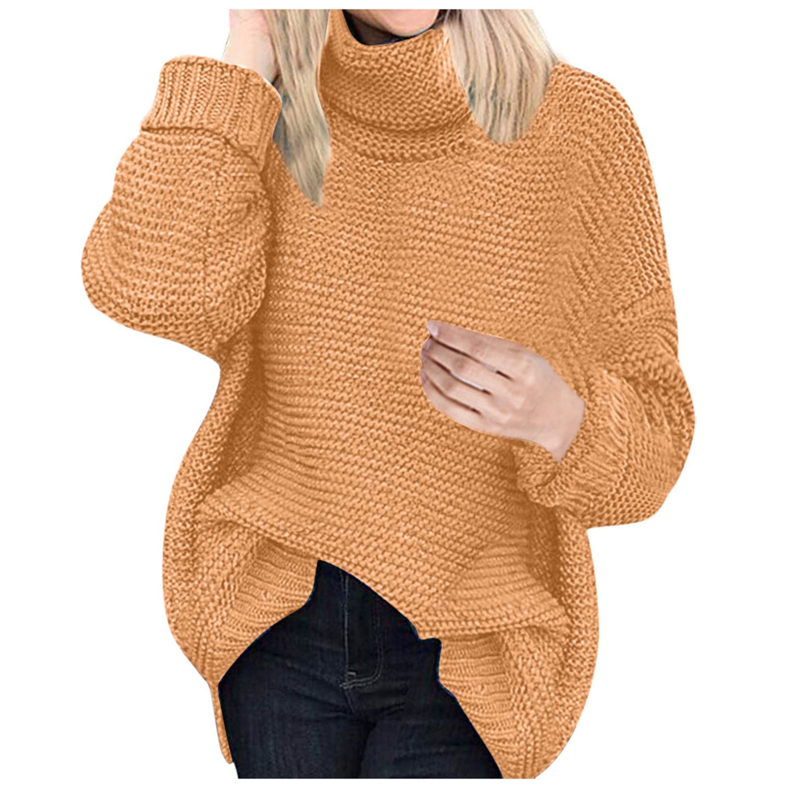 Women's Casual Turtleneck Long Sleeve Pullover Sweater - Loose Knit Tunic Top for Fall & Winter | Cozy Office Wear, Layering Piece, Weekend Outfits