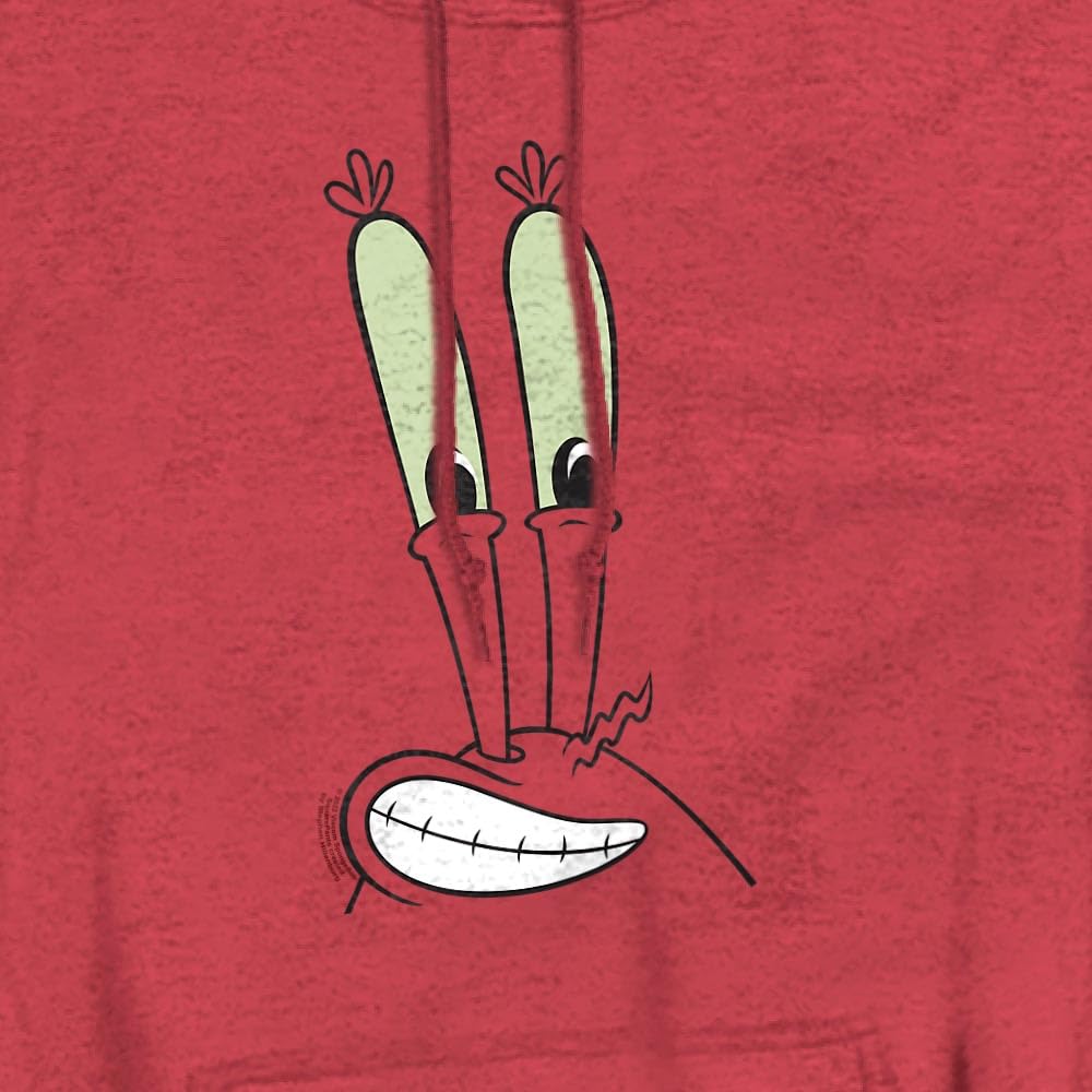 Spongebob Mr. Krabs Smile Face Hoodie - Unisex Pullover Sweatshirt | Heather Grey Cotton Blend | Casual Wear, Cosplay & Cartoon Fan Gifts