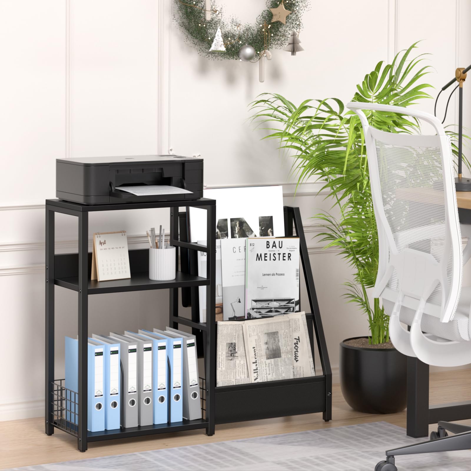 LELELINKY 3-Tier Black End Table with Vinyl Storage - Industrial Record Player Stand Holds 150+ Albums, Side Table with Display Shelf for Living Room, Bedroom & Office - Perfect for Organizing Vinyl Records, Books & Decor