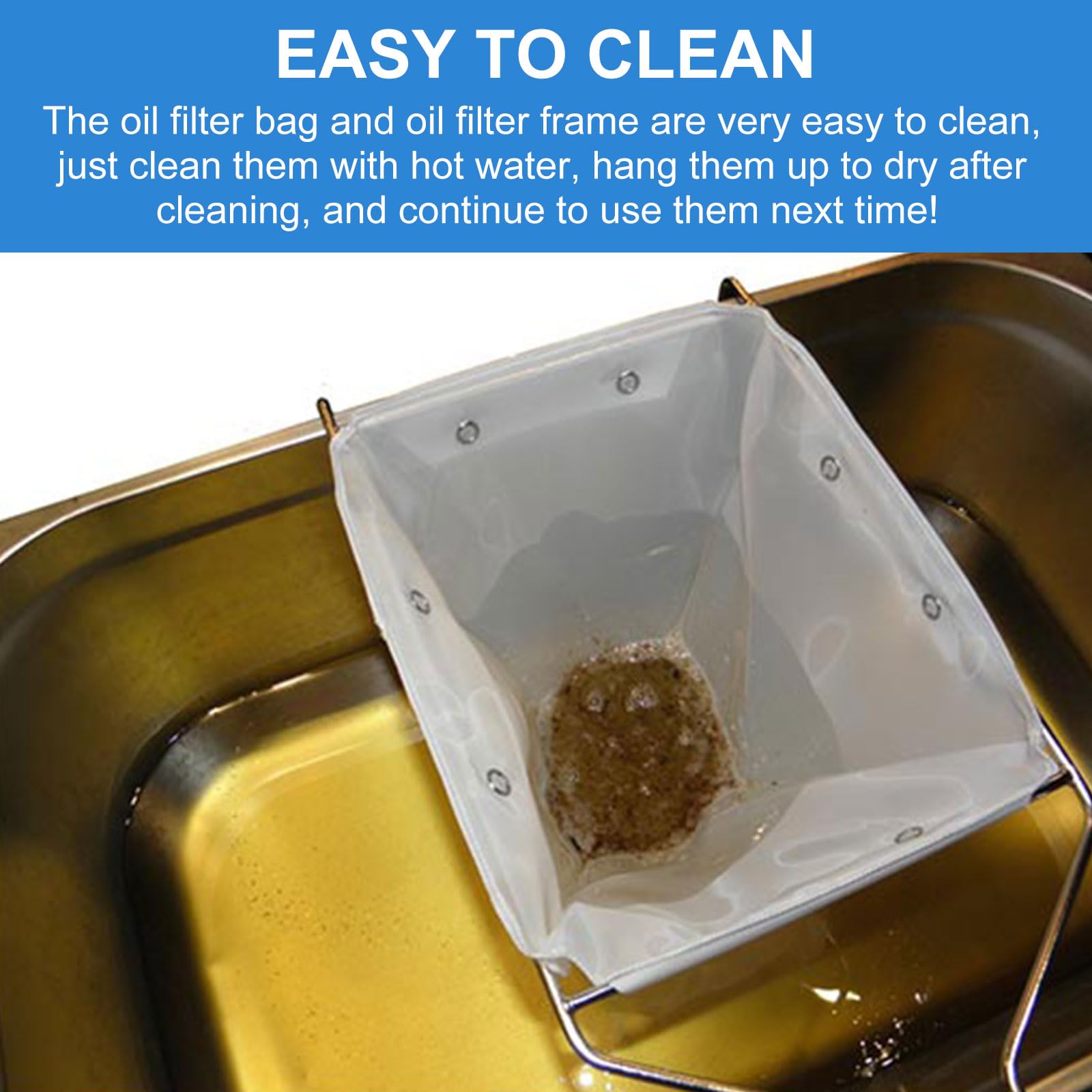 QQZ Fryer Filter Bag & Frame - Reusable Oil Filter for 70 lb Fryer Oil, Commercial Deep Fryer Oil Filtration System - Perfect for Restaurants, Food Trucks & Commercial Kitchens