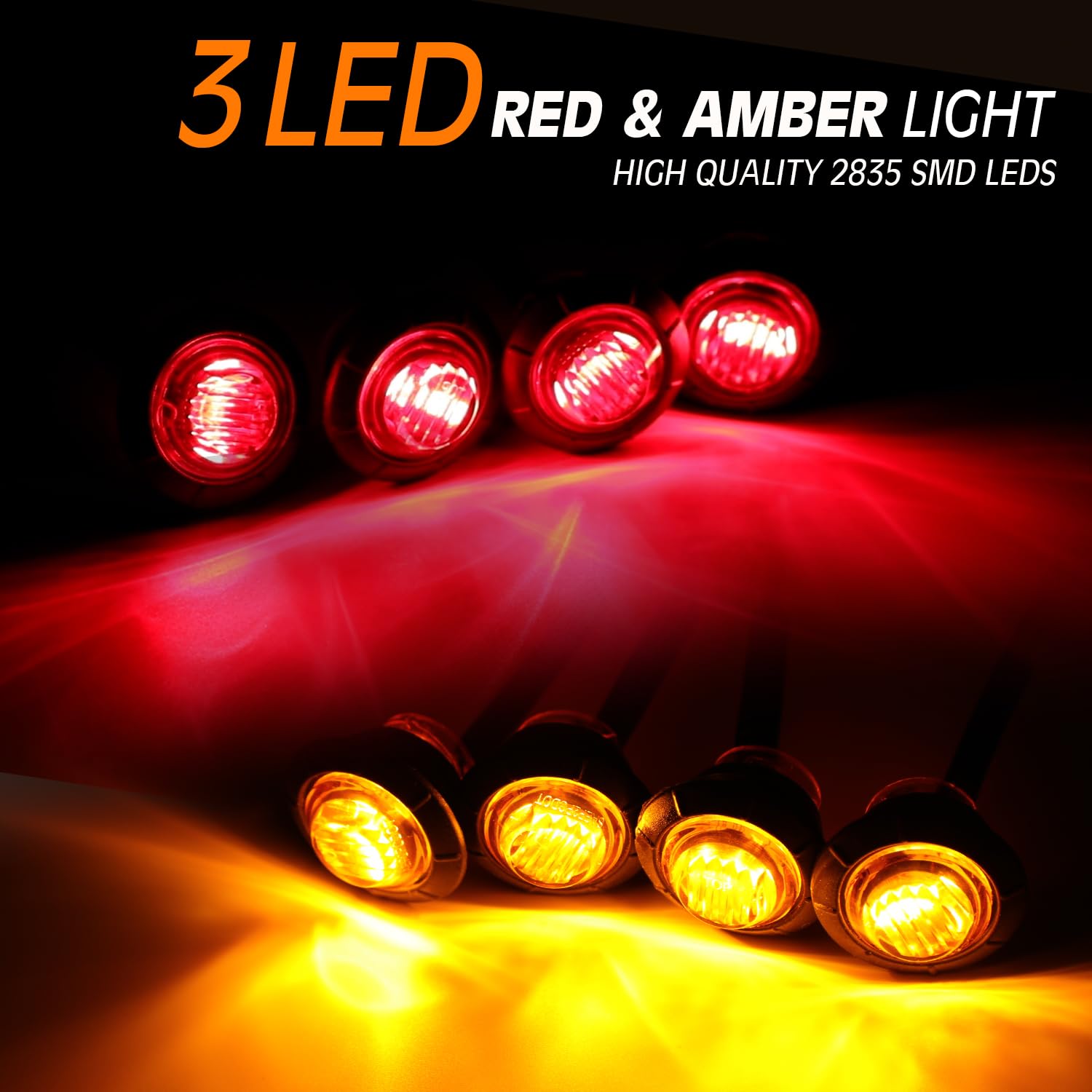 MADCATZ 3/4 Inch Mini Round LED Side Marker Lights - Amber & Red 3-LED Indicator Lights with 19mm Hole Saw Steel - 12V DC for Trailer Truck, RV, Boat & Off-Road Vehicles - Waterproof & Durable for All Weather Conditions