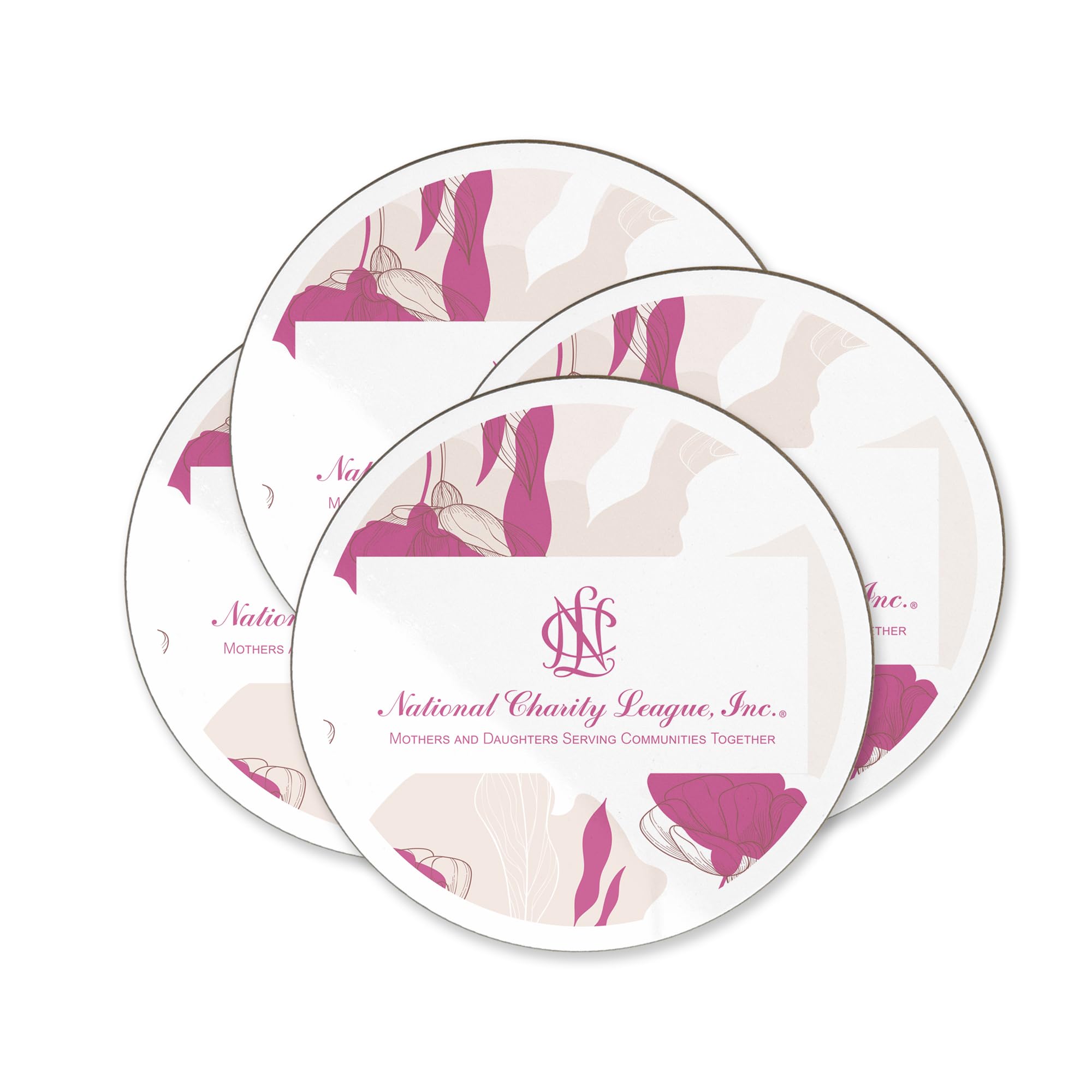 National Charity League Cork-Backed Hardboard Drink Coasters Set of 4 - Round Beverage Coasters for Coffee, Wine & Cocktails - Perfect for Home, Office & Party Use
