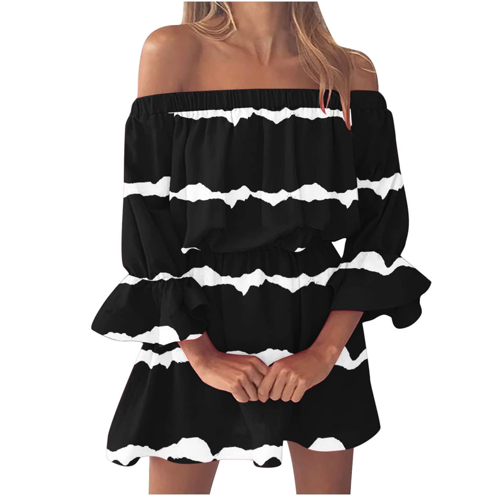 Women's Beach Dresses - Summer Long Maxi Dress with Ruffled Shoulder & Smocked Waist, Casual Sundress with Pockets | Perfect for Vacations, Pool Parties & Tropical Getaways