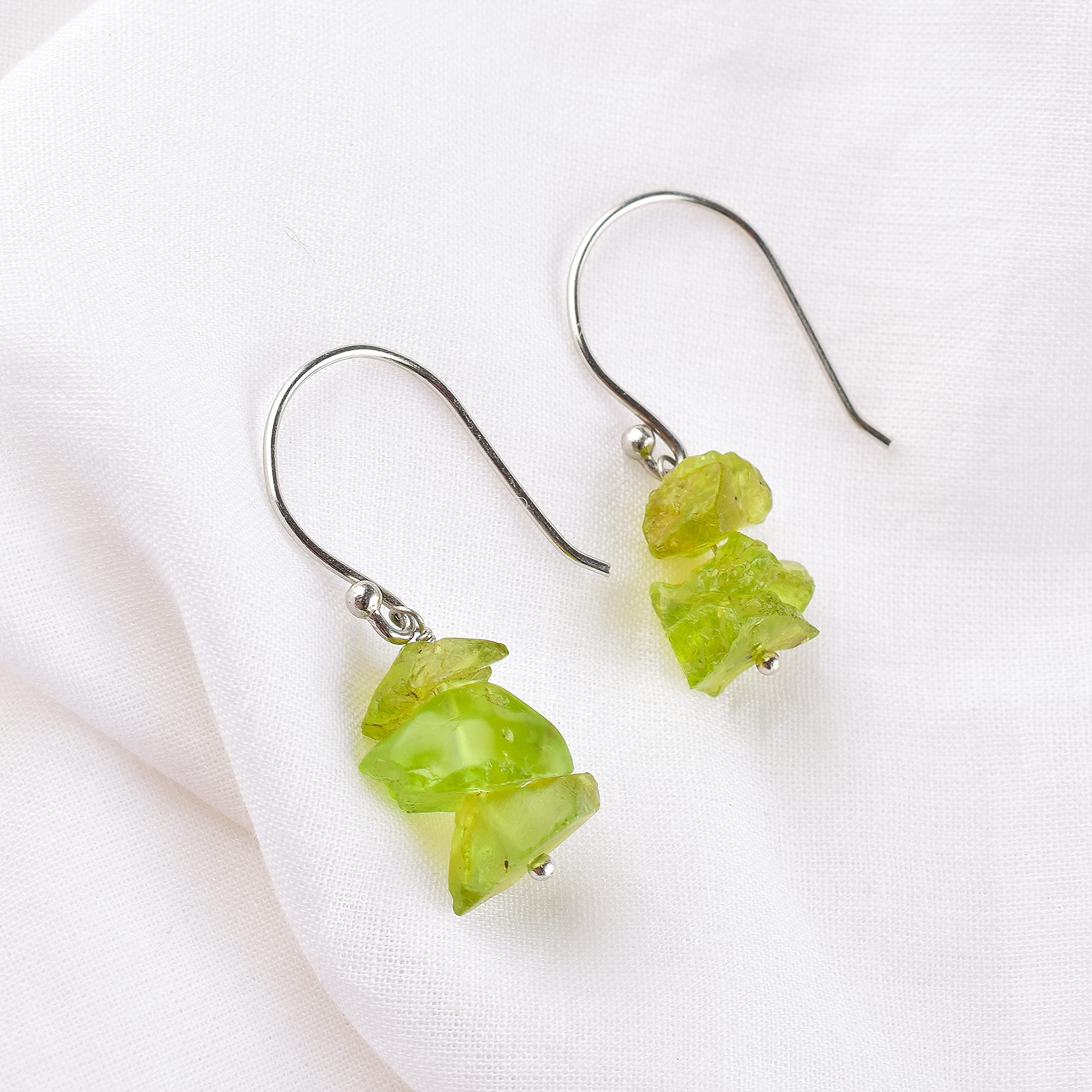 Natural Raw Green Peridot Earrings - Rhodium Plated 925 Sterling Silver Dainty Studs | Healing Birthstone Jewelry Gift for Women | Perfect for Everyday Wear, Energy Healing & Special Occasions